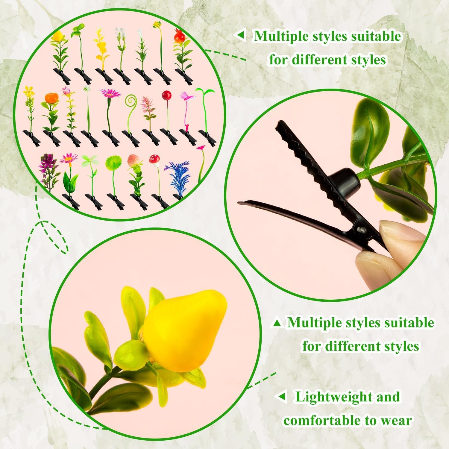 50 Pcs Sprout Clips Random Mixed Style Plant Hairpins Little Grass Sprout Hair Clips Butterfly Mushroom Hair Accessories Present for Women Girls Kids Party School image number 3