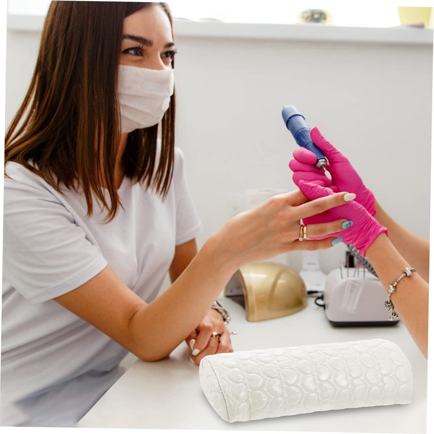 FOMIYES Manicure Hand Pillow Nail Art Hand Pad White Pu Leather Wrist Rest Cushion Semi-Circular Nail Salon Home Use - Black image number 7