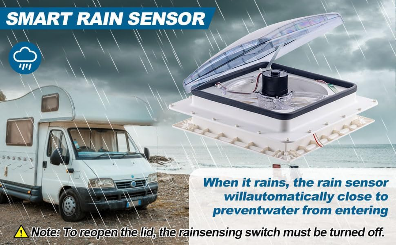 Caravan Roof Vent Fan,40X40Cm,Automatic Rain Sensor,10-Speeds and Reversible Airflow, Remote Control,Campervan Roof Vent Fan image number 1