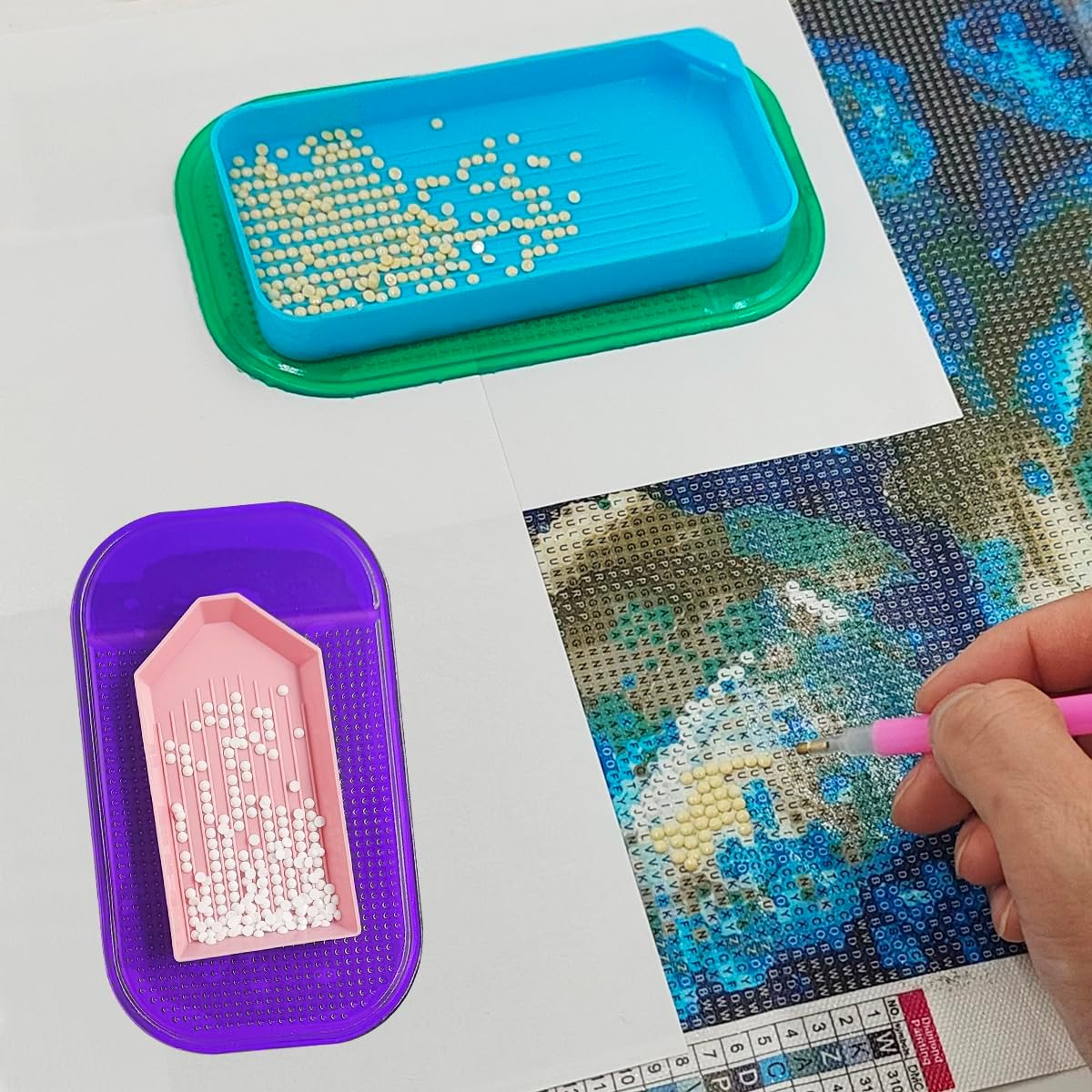 AIFUDA 33 Pcs Diamond Paintings Accessories and Tools, Different Size Diamond Trays, Anti-Slip Tools Sticky Mat and Diamond Paintings Release Paper for Diamond Art Paintings image number 4