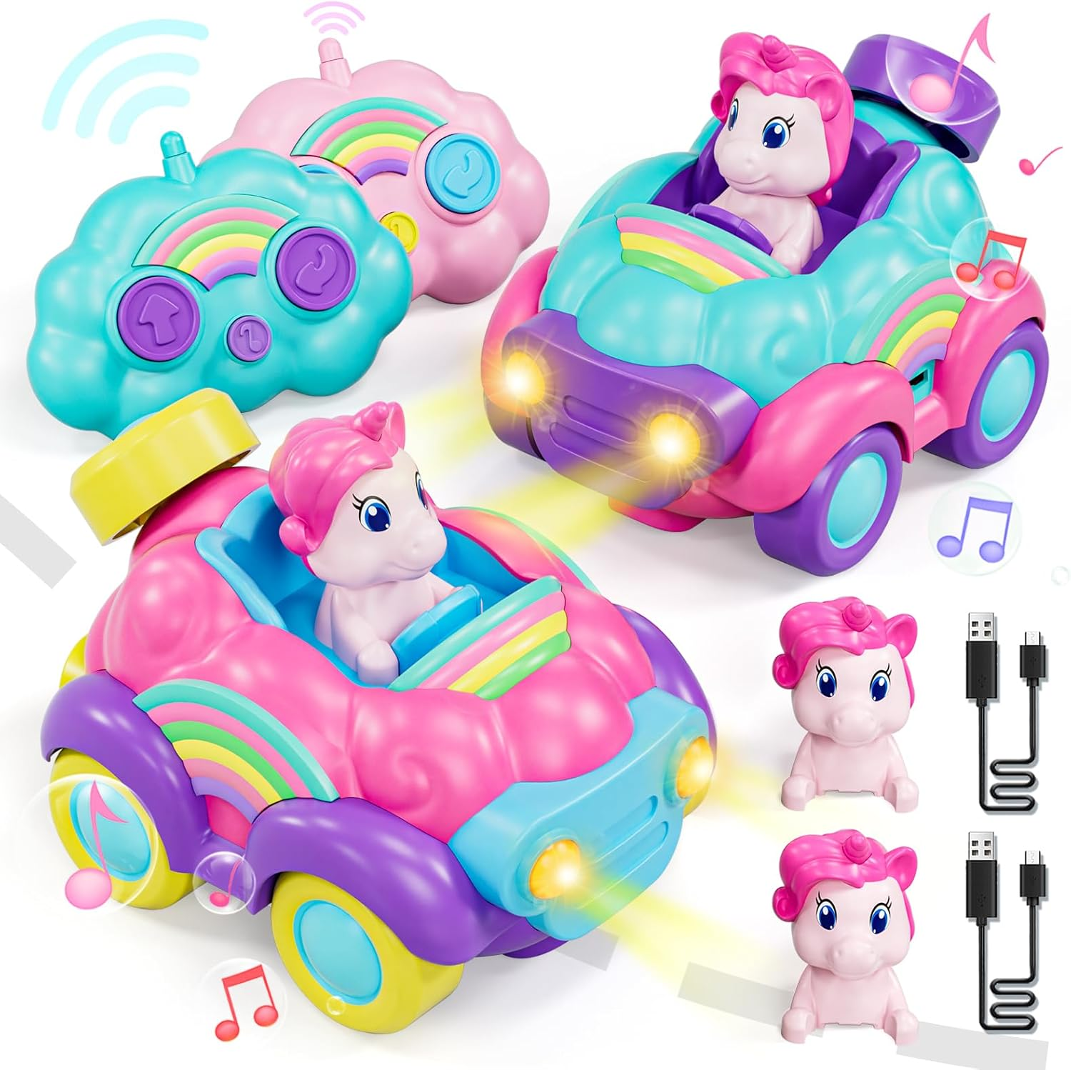 Remote Control Car Unicorn Toys for Girls, Pink RC Cars with Cute Cool LED Lights & Music, 2.4Ghz Girls Toys Car USB Direct Charging Unicorn RC Cars Easter Birthday Gifts for Kids Girl 3+ Year Old image number 2