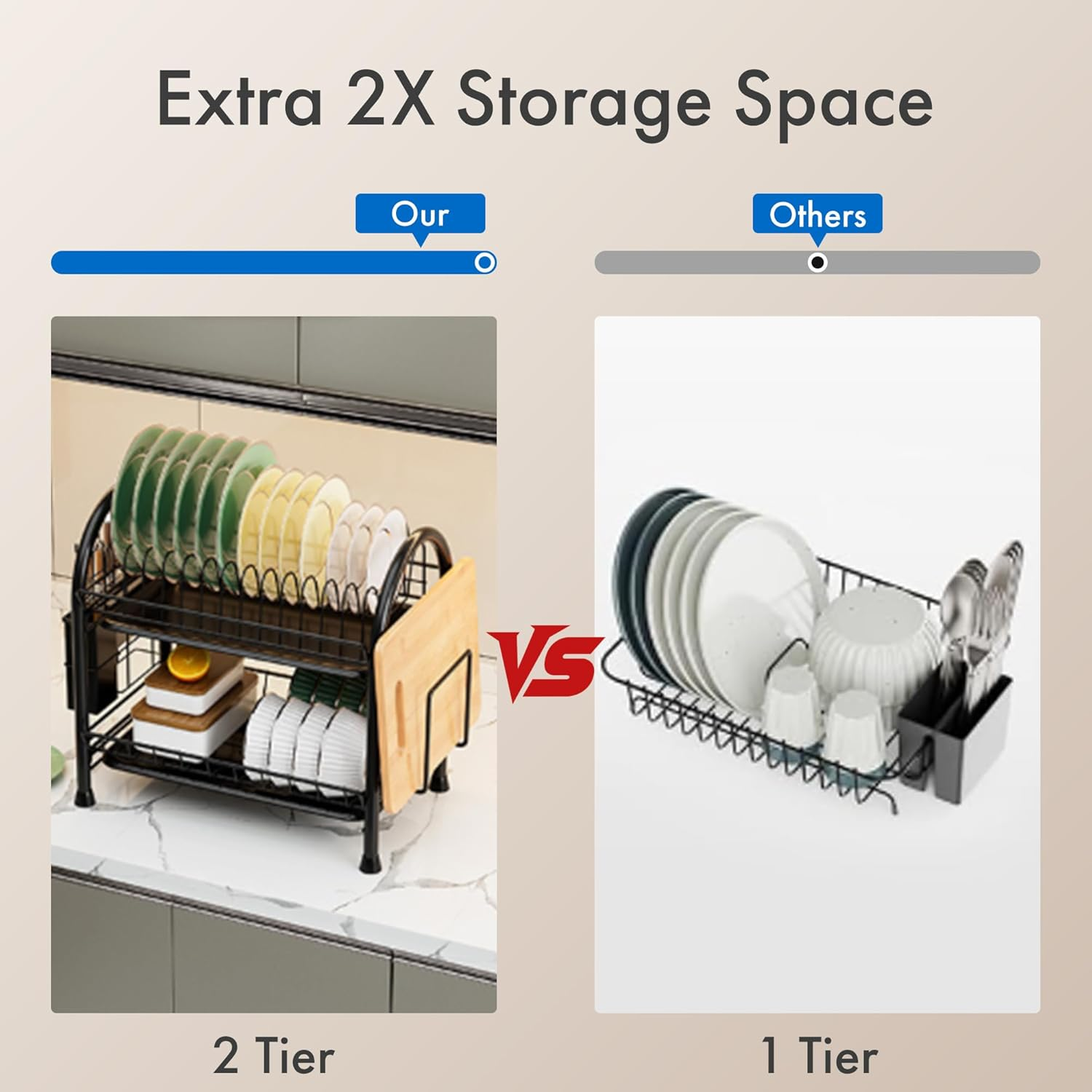 Double Layer Storage Rack, Thickened Wrought Iron Material, Bowl and Dish Storage Rack, Countertop Drain Rack, Suitable for Kitchen, Living Room, and Dining Table. image number 1