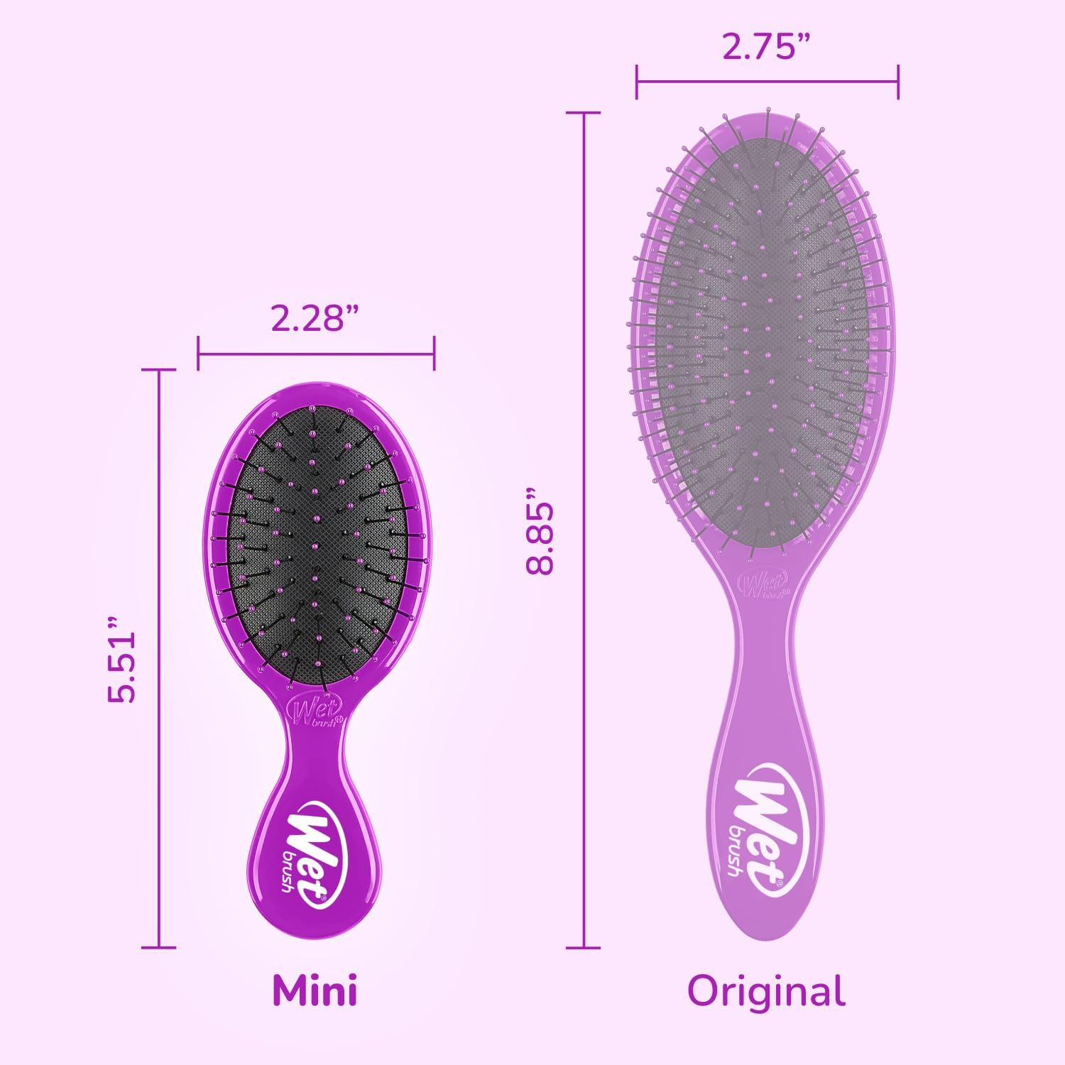 Wet Brush Mini Detangler Hair Brush, Purple - Detangling Travel Hair Brush - Ultra-Soft Intelliflex Bristles Glide through Tangles with Ease - Pain-Free - All Hair Types (Pack of 2)