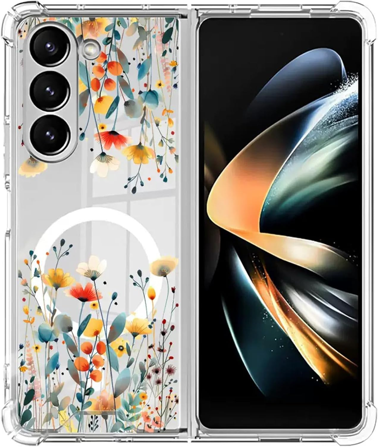 RUNGOS Magnetic Case for Samsung Galaxy Z Fold 6 (2024) - Beautiful Flower Prints, Strong Magnet, 10FT Drop Tested, Shockproof, Magsafe Compatible