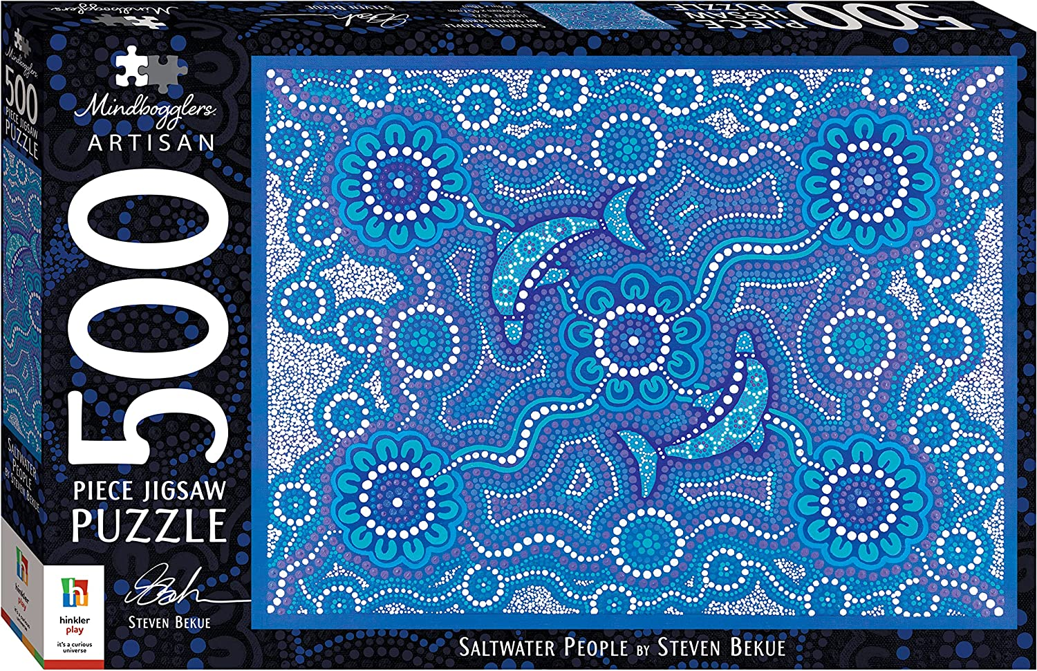 Mindbogglers Artisan 500-Piece Jigsaw Puzzle: Saltwater People - Steven Bekue - Jigsaws for Adults - Deluxe Jigsaw Puzzles - 24X18In - Intricate Puzzles - Hobbies - Aboriginal Art Jigsaw Puzzles, Blue image number 1