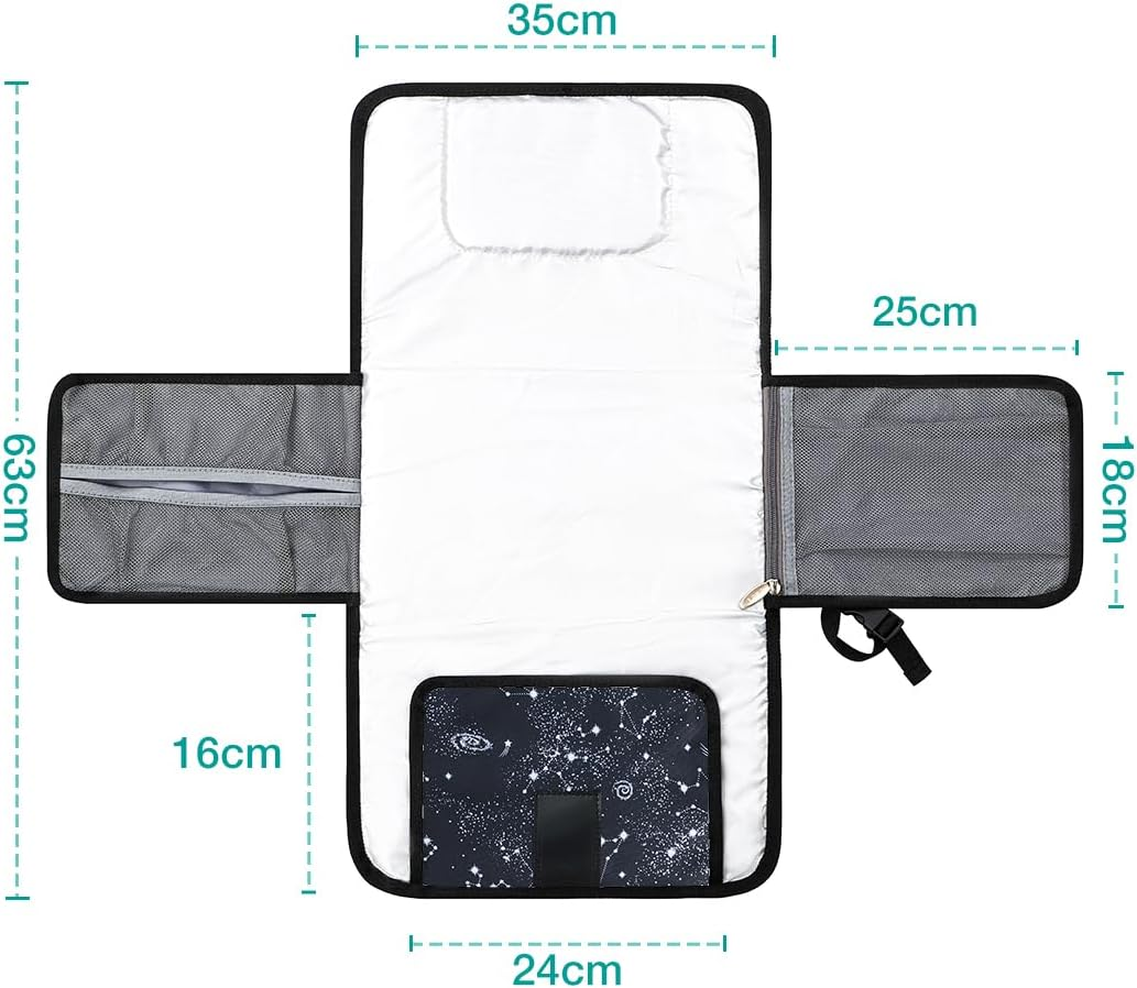 Lekebobor Portable Baby Changing Pad, Foldable Waterproof Diaper Changing Pad for Travel Baby Change Mat with Wipe-Pocket and Head Cushion, Galaxy image number 3