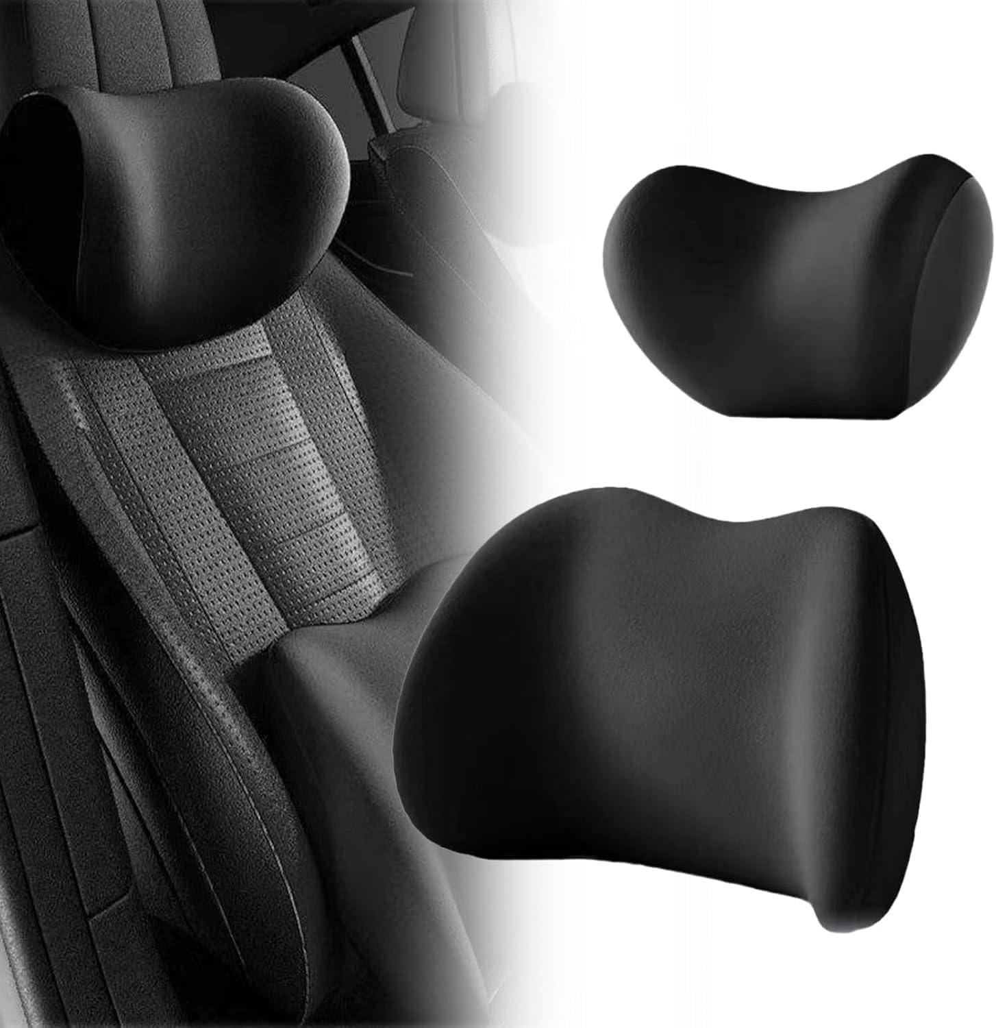 BESLOOR Car Lumbar Support Pillow and Car Neck Pillow Set, Memory Foam Ergonomic Car Seat Headrest and Lumbar Cushion, Relieve Neck Back Pain, Suitable for Car Seats Office Chairs, Etc.(Black)