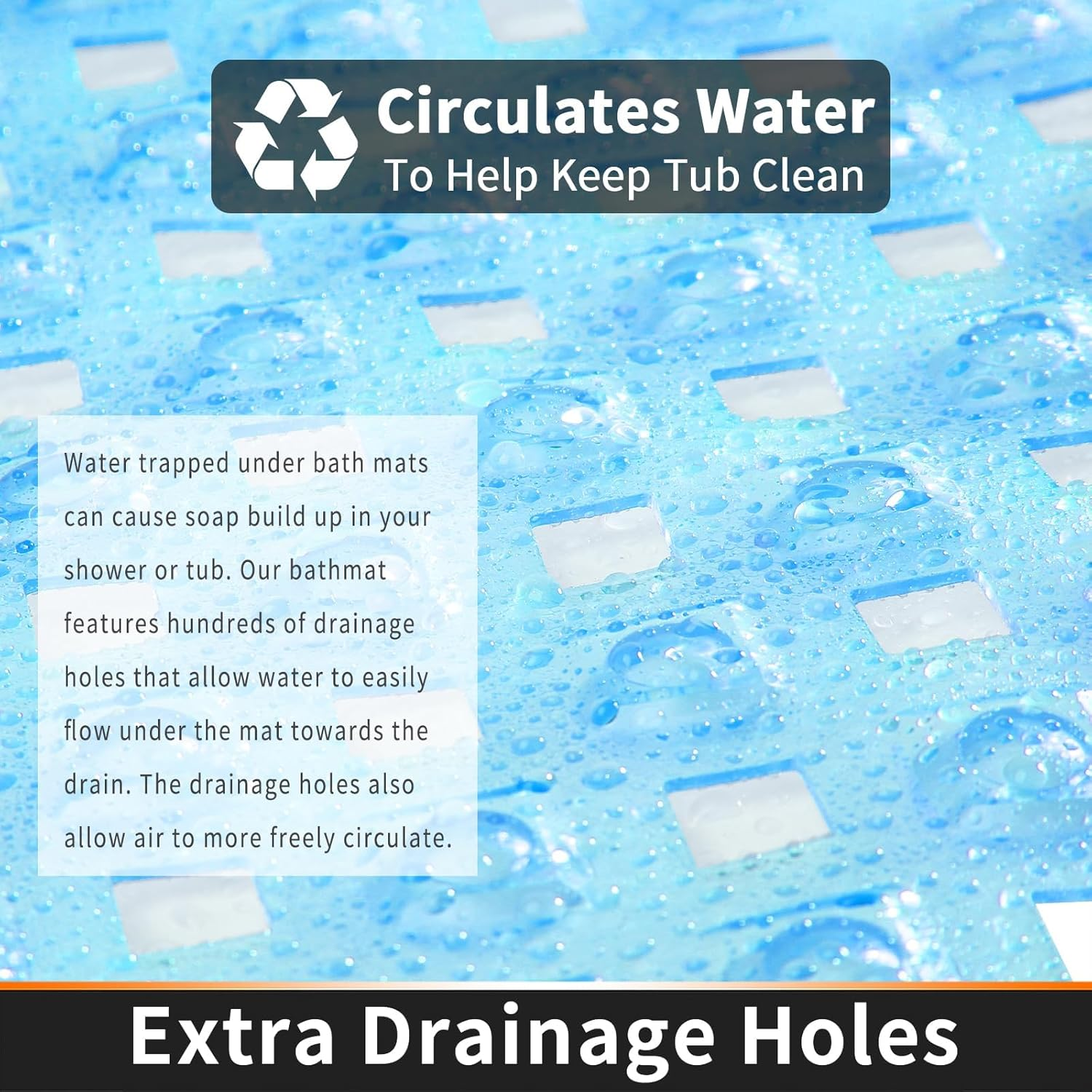 YUTA Bath Tub and Shower Mats, Non-Slip and Latex Free, Bathtub Mat with Suction Cups, Machine Washable Bathroom Mats with Drain Holes, 40X88Cm, Blue - All Clear image number 7