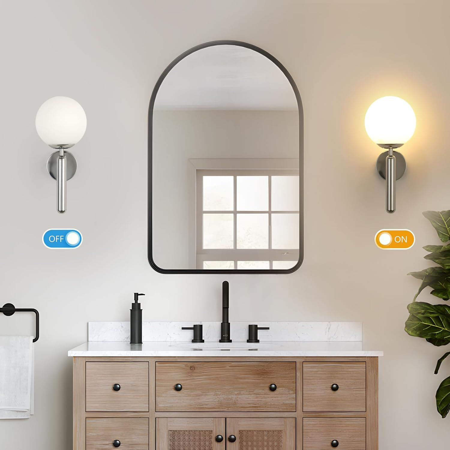 Goeco E27 Interior Wall Light Chrome with Glass Ball Shade Diameter 15 Cm Max 60 W Vintage Mood Lighting for Bedroom Living Room Kitchen Hallway No Bulbs image number 2