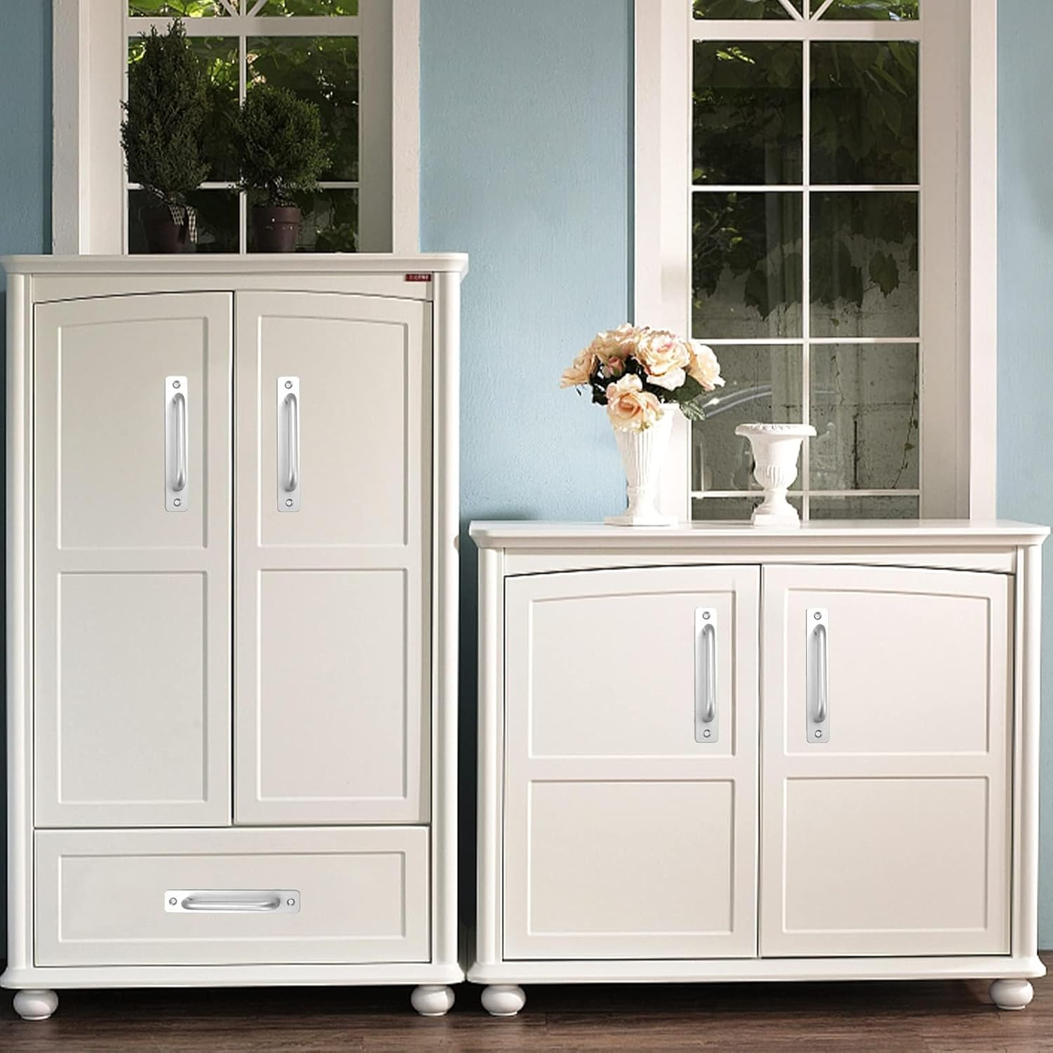 Cabinet Drawer Door Pulls Handle: Aluminum Alloy Self-Stick Instant Adhesive Sliding Door Push Pull Handles Helper with Screws for Kitchen Wardrobe Cabinet Drawer Window Closet (Silver, 148Mm) image number 2