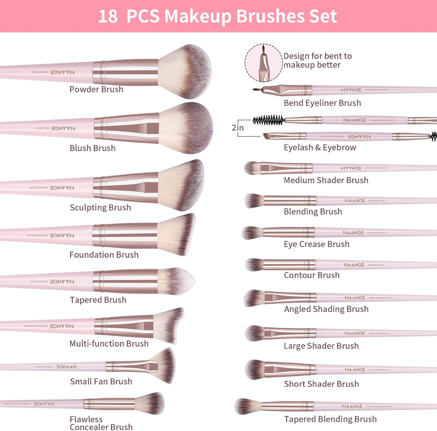 MAANGE 37 Pcs Makeup Brush Set Premium Synthetic Make up Brushes Foundation Eye Shadow Powder Concealers Brushes Set for Beginners Professional Makeup Tool Set (Pink) - Pink image number 4