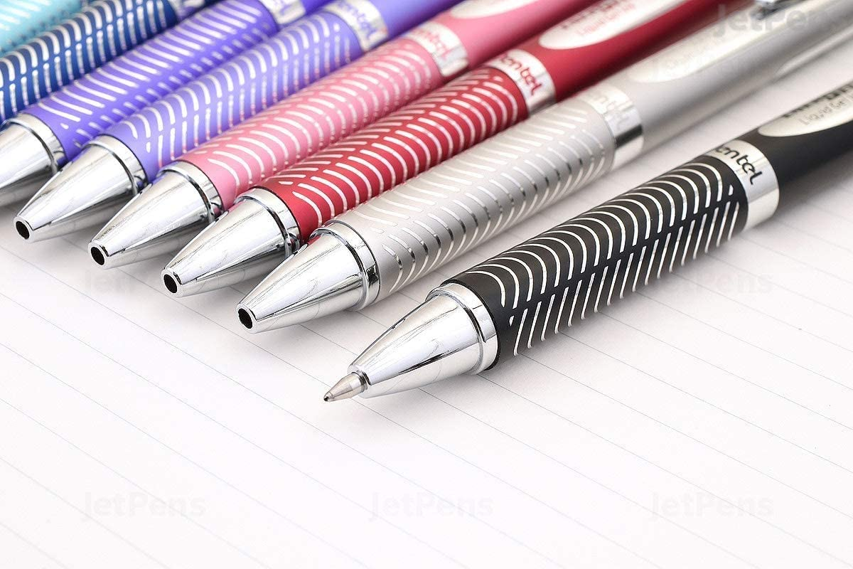 Pentel Energel Metallic Liquid Gel Pen 0.7Mm Medium Nib Black Barrel Black Ink in a Premium Case (BL407A-PBOX) - Black image number 2