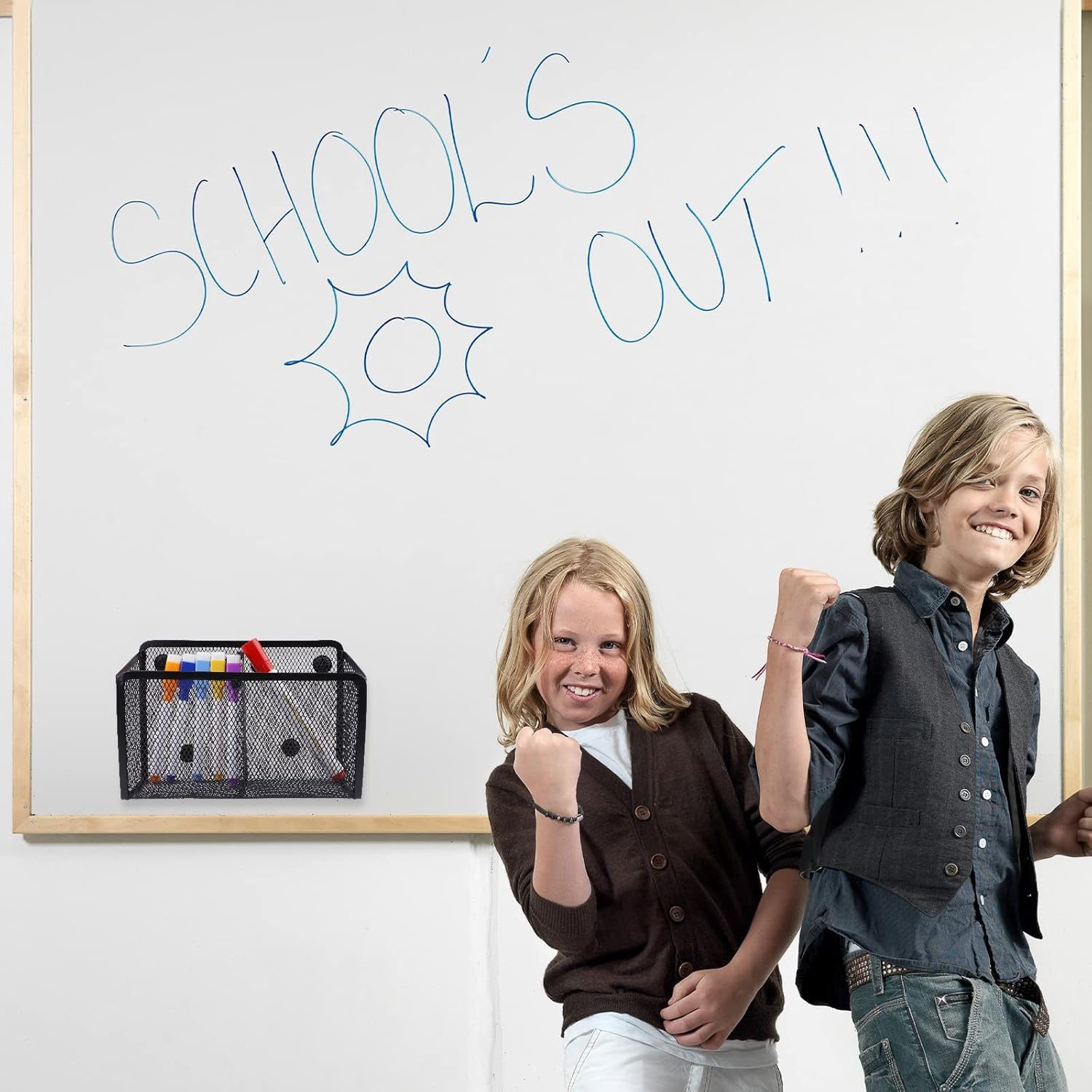 3Pcs Magnetic Pencil Holders, FHDUSRYO Magnetic Metal Storage Basket Organizer, Magnets Mesh Pen Marker Holders with Large Compartments for Whiteboard Refrigerator Office School Locker Kitchen