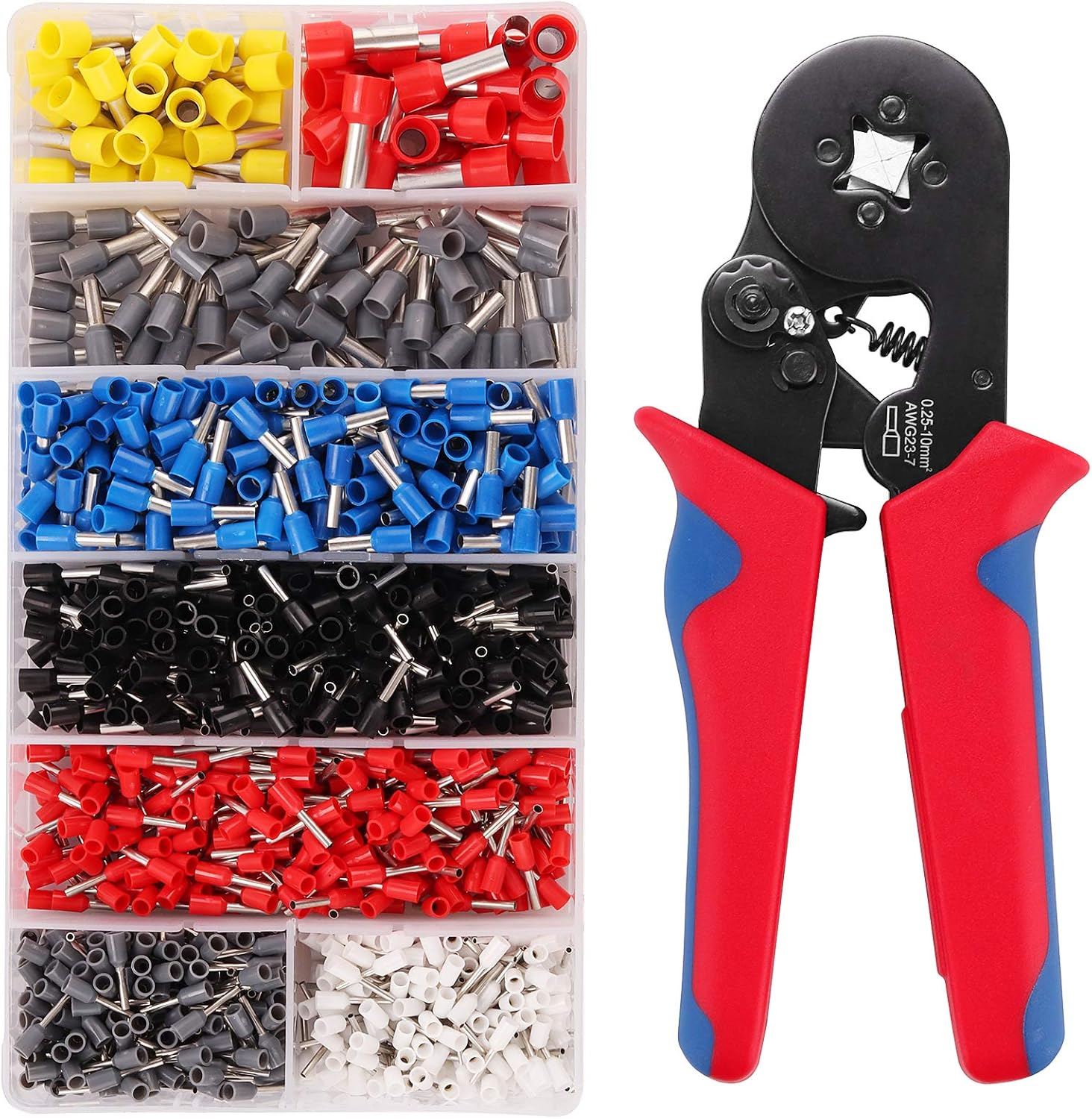 Kinstecks Crimper Plier Set 0.25-10Mm2/Awg23-10 Self-Adjustable Ratchet Wire Crimping Tool with 1200PCS Wire Ferrules Kit 22-10AWG 8 Sizes for DIY Electrical Motorcycle Vehicle Boat image number 5