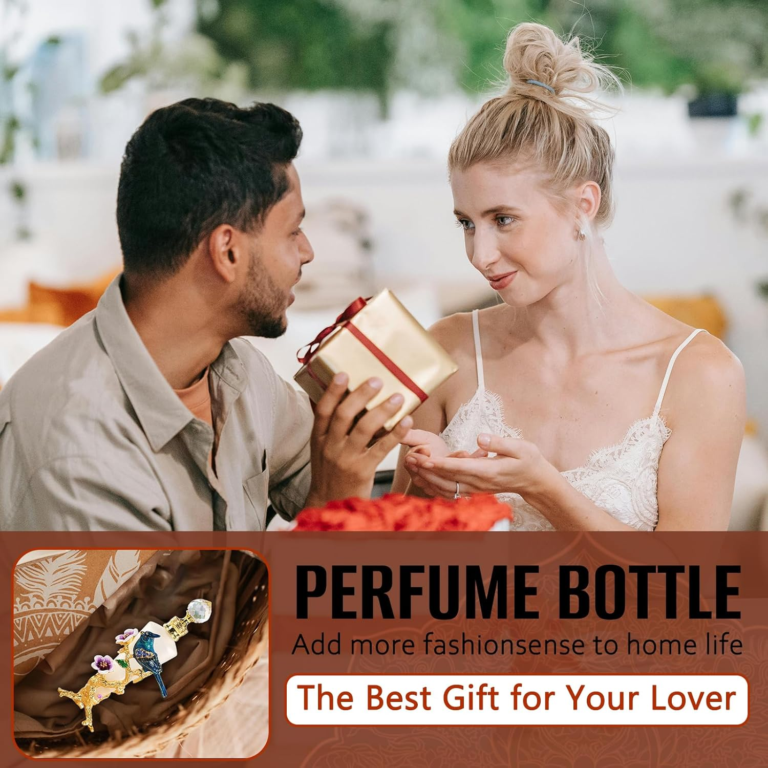 Joyeee Vintage Glass Perfume Bottle with Flower and Blue Bird, 1 Pack 25Ml Tall Perfume Bottles for Dresser Table Decor, Mother Day, Birthday Token for Colleague Friends Mom Grandma image number 2