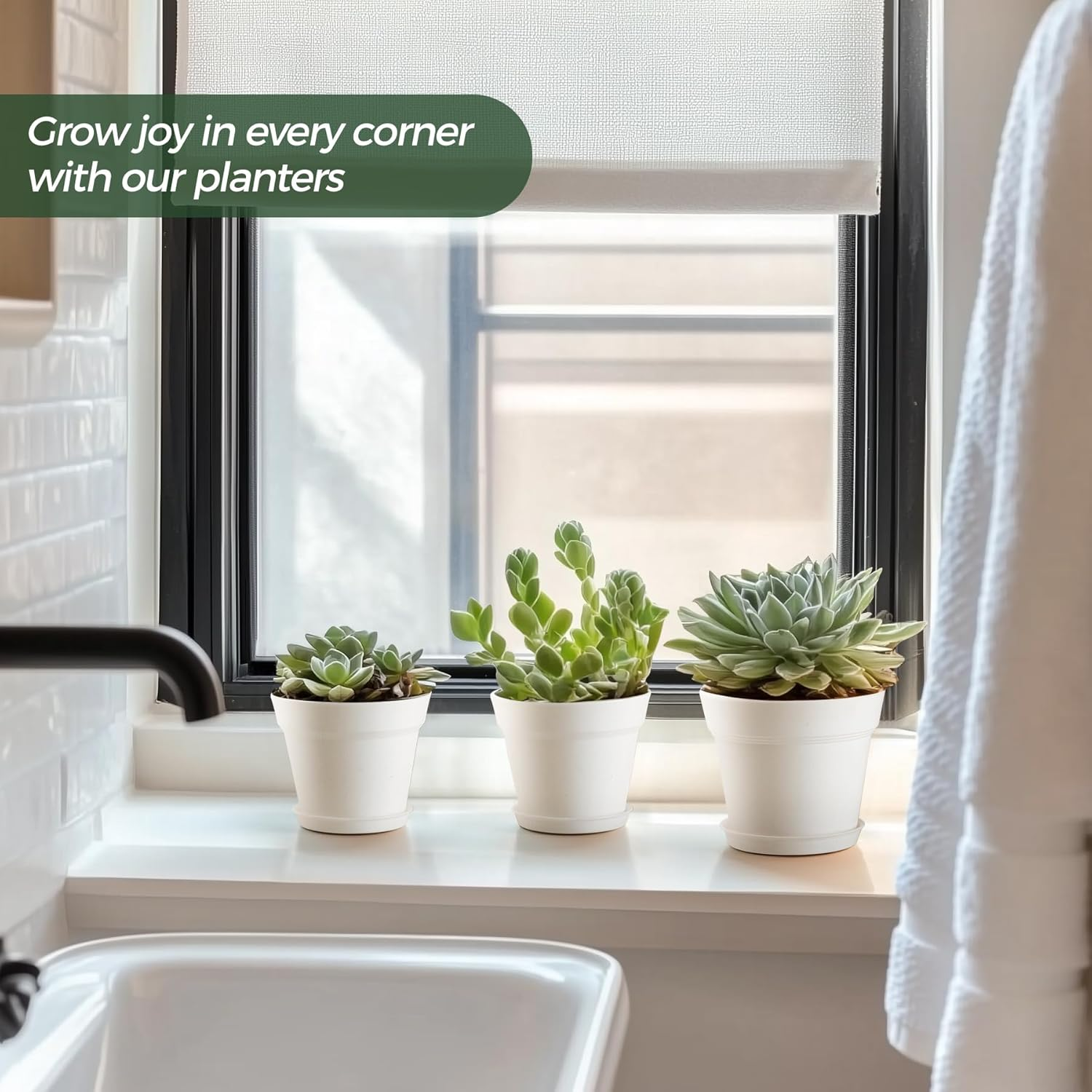 T4U 5 Inch Plastic Planters 18-Pack - Small Plant Pot with Drainage Hole and Saucer, Decorative Nursery Flower Pot Bulk for African Violet, Snake Plant, Aloe and All House Plants Indoor (White) image number 3