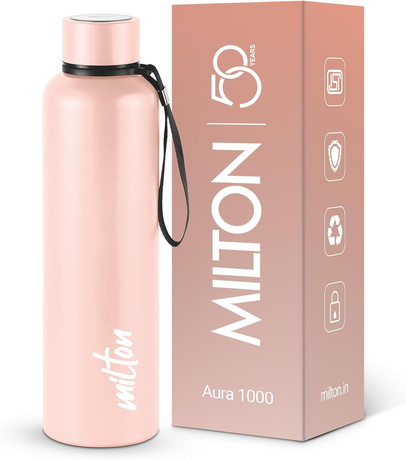 Milton Aura 1000 Dark Blue 1.05L Stainless Steel Vacuum Insulated Leakproof Thermosteel Bottle, 24 Hours Hot and Cold, Easy to Carry, Rust Proof, Tea, Coffee, Office, Travel Bottle