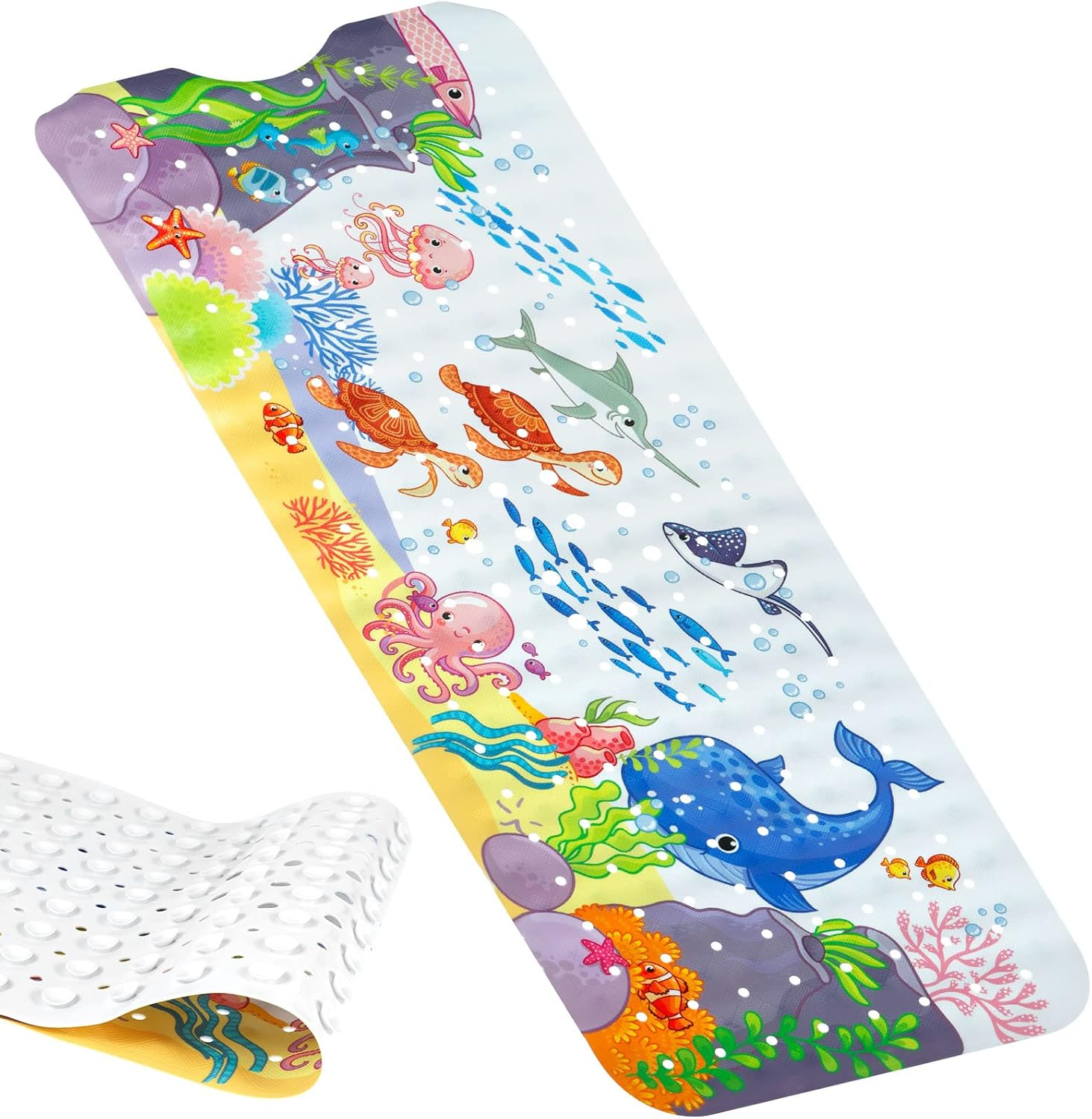Baby Bath Mat for Bathroom 40X16 Inch Long Shower Mats Non-Slip Bathtub Mat with Suction Cup Reusable Baby Bathtub Mat Machine Washable (Turtle+ Blue Whale) image number 3