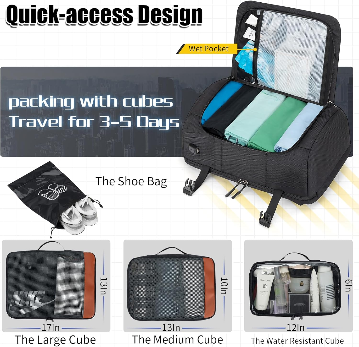 Velaybor 42L Travel Backpack with 4 Packing Cubes, TSA Friendly Flight Approved Carry-On Bag