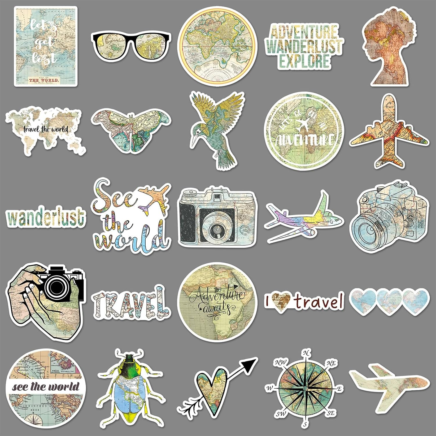 50 PCS Retro Map Stickers for Laptop,Phone,Luggage,Computer,Bicycle,Skateboard,Water Bottle Decals for Children,Teens,Adults,Boys,Girls,Kids Vinyl Waterproof Stickers - Coffee Stickers image number 3