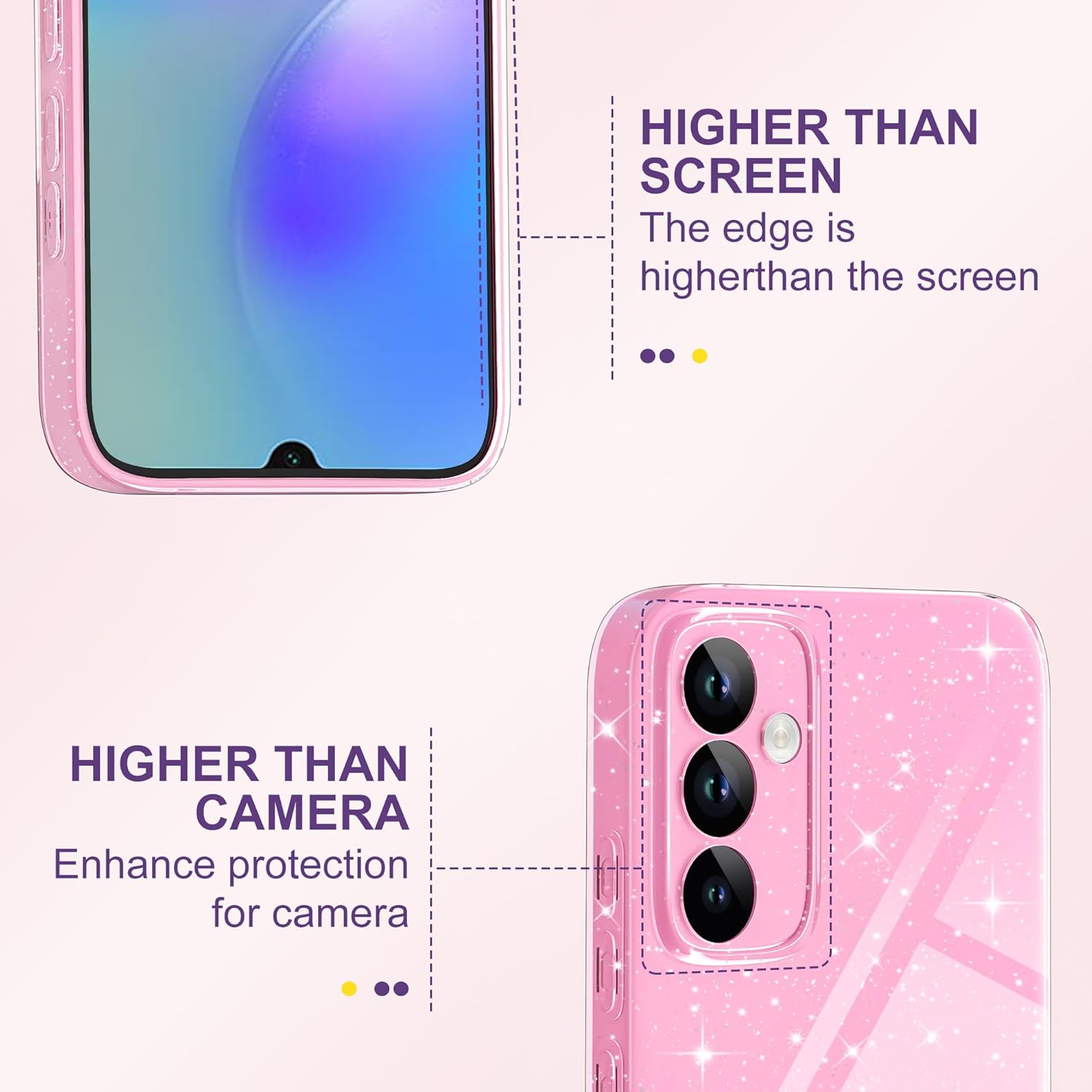 Mobile Phone Case for Samsung Galaxy A05S Case Glitter Heart Love Silicone TPU Shockproof Protective Bumper Case Cover Shiny Ultra Thin Scratch-Resistant Protective Case for Samsung A05S, Pink - Black image number 4