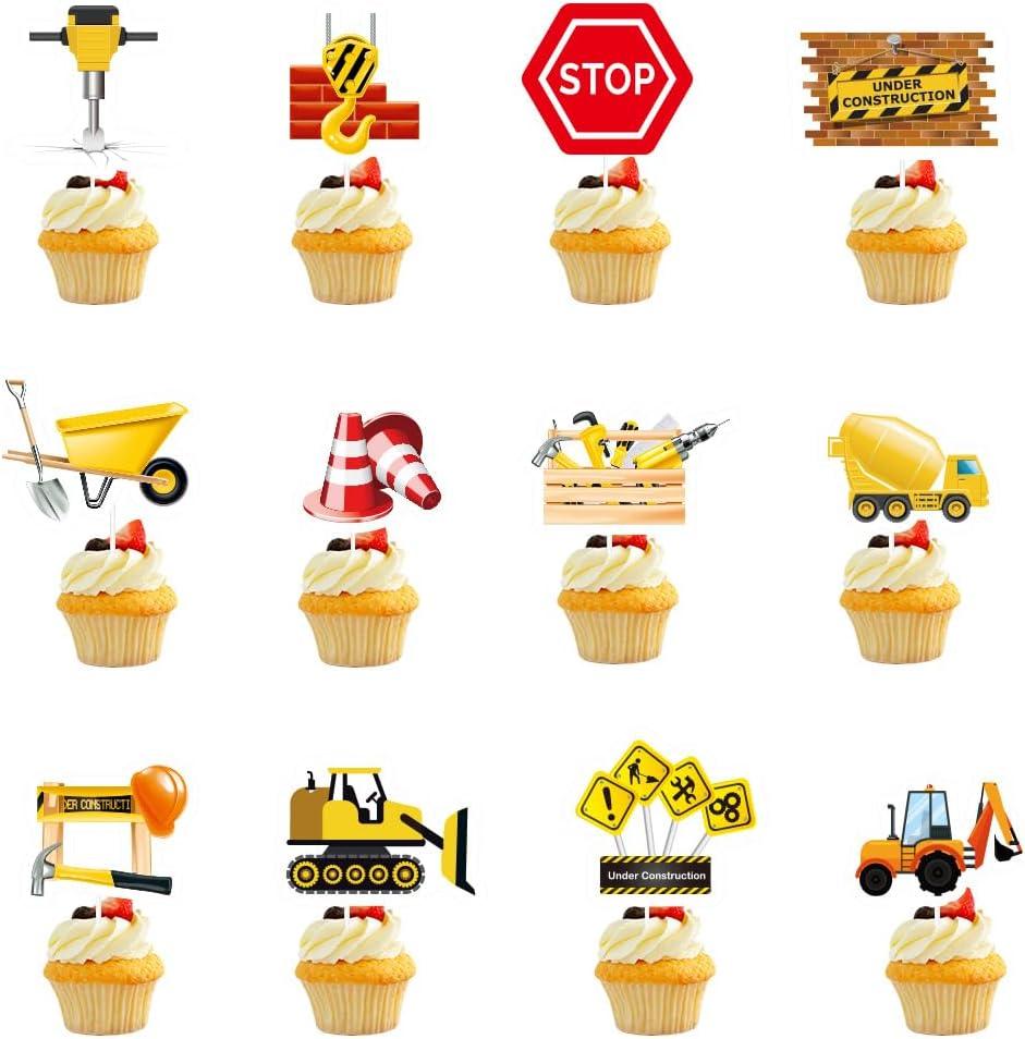 Transportation Banner Construction Party Supplies Kits Cake Decoration DIY Cupcake Topper Transportation Happy Birthday Banner for Boy Girl Birthday Party Supplies. image number 4