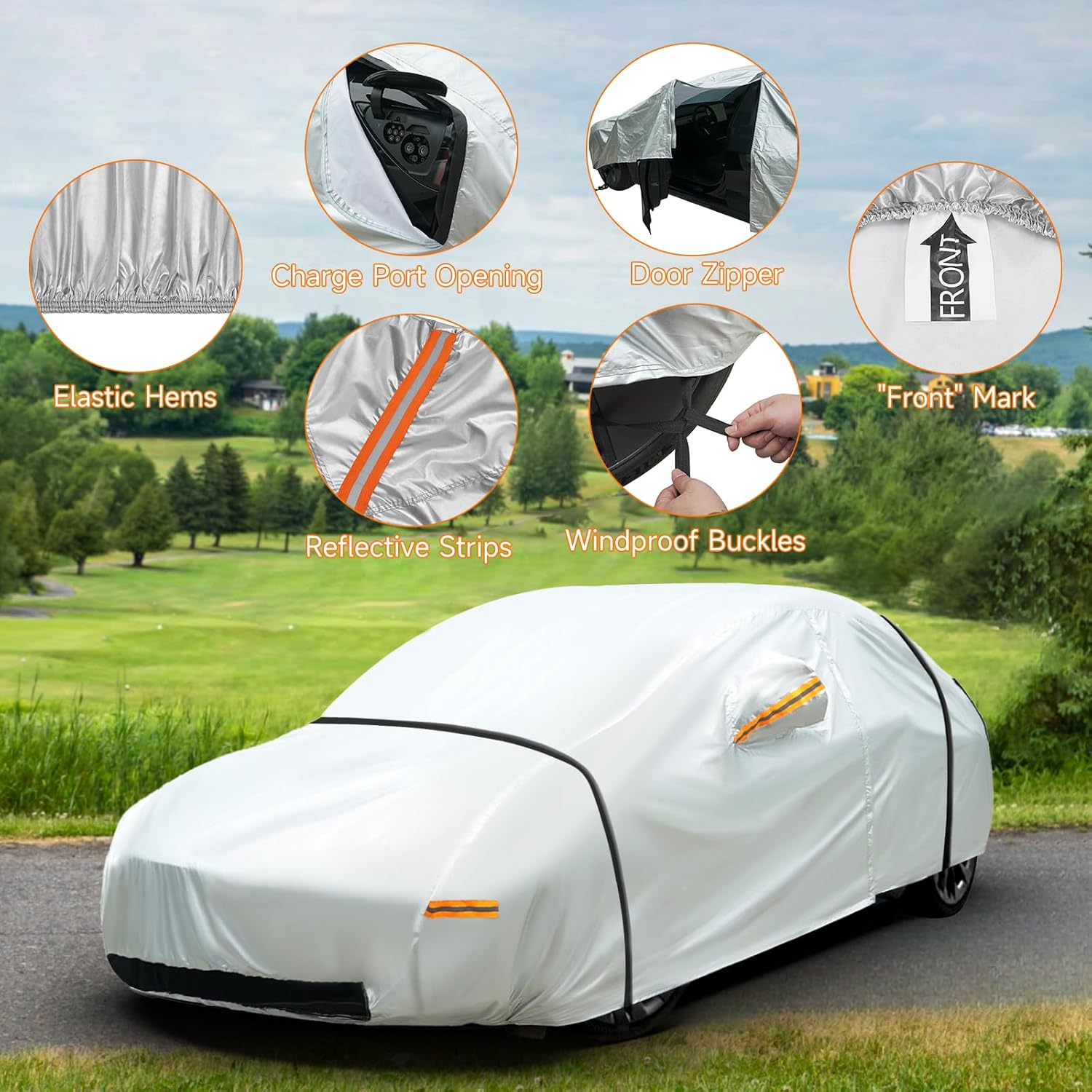 Neverland Car Cover Compatible with Tesla Model Y 2017-2025, Outdoor Waterproof 300D Heavy Duty All-Weather Protection Full Model Y Car Cover with Ventilated Mesh Charging Port Storage Bag image number 1