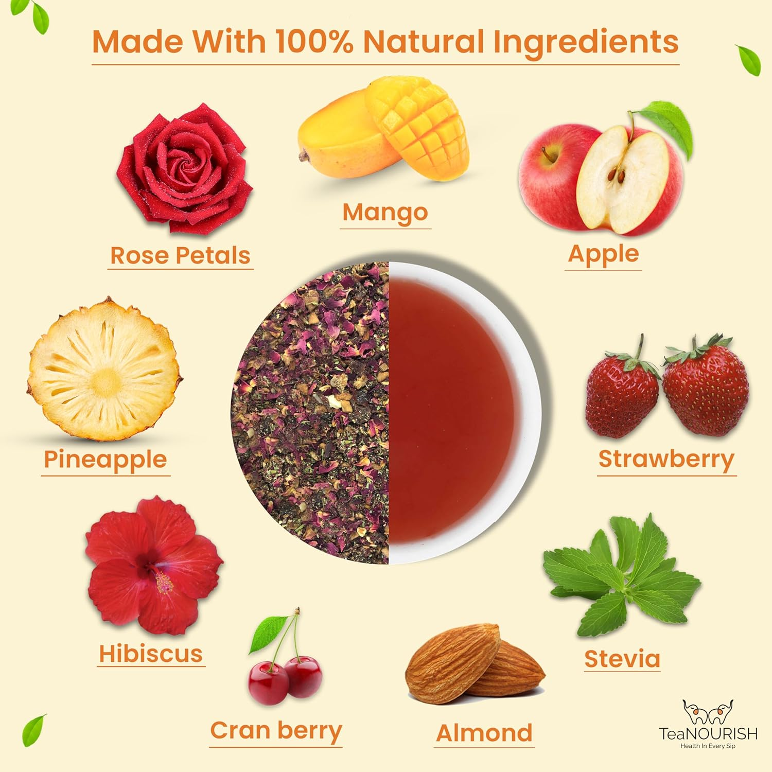 Teanourish Sparkling Sangria | CAFFEINE-FREE Herbal Tea | Refreshing and Fruity | Apple, Strawberry, Mango, Pineapple, Hibiscus | Brew Hot or Iced Tea - 100 G image number 2