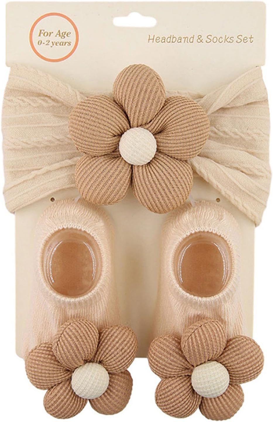 Baby Girls Nylon Headbands Socks Set, Baby Girls Headbands and Bows Nylon Elastic Hair Bands Hair Accessories for Newborn Infant Toddler Kids (Beige, S)