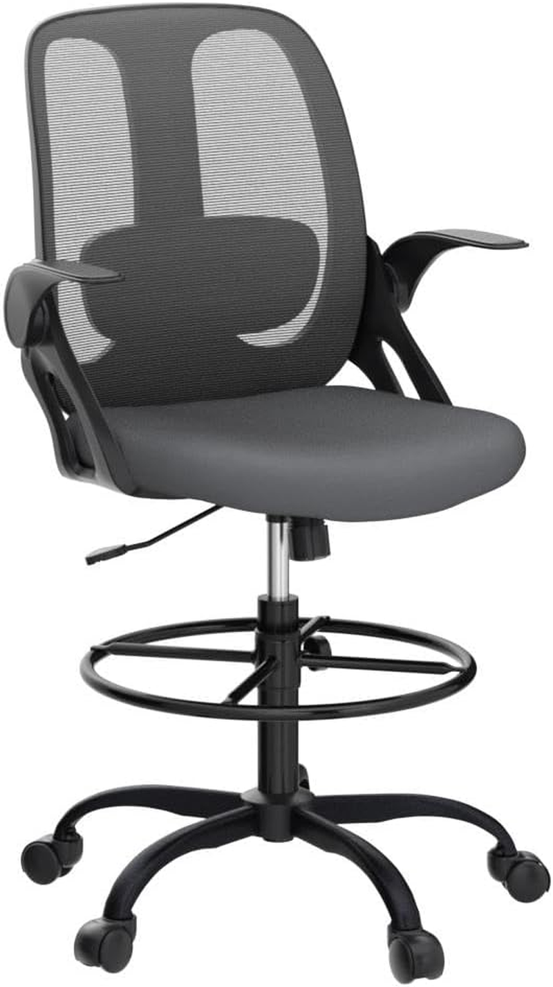 Razzor Drafting Chair Tall Ergonomic Office Chair Standing Desk Stool Chair with Adjustable Lumbar Support and Footrest Ring Executive Computer Chair, Rz2203-Z-Dark Gray
