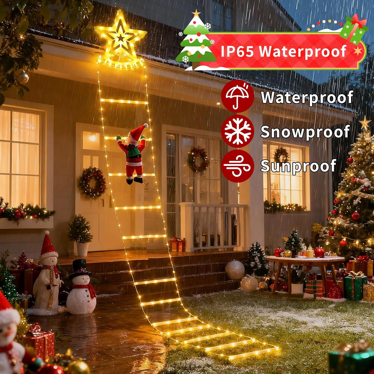 Qoosea LED Santa Claus Ladder Fairy Lights, 2.7 M LED Christmas Lighting Outdoor with Timer, Memory Function, 8 Modes, for Indoor Outdoor Christmas Tree Window Christmas Decoration image number 1