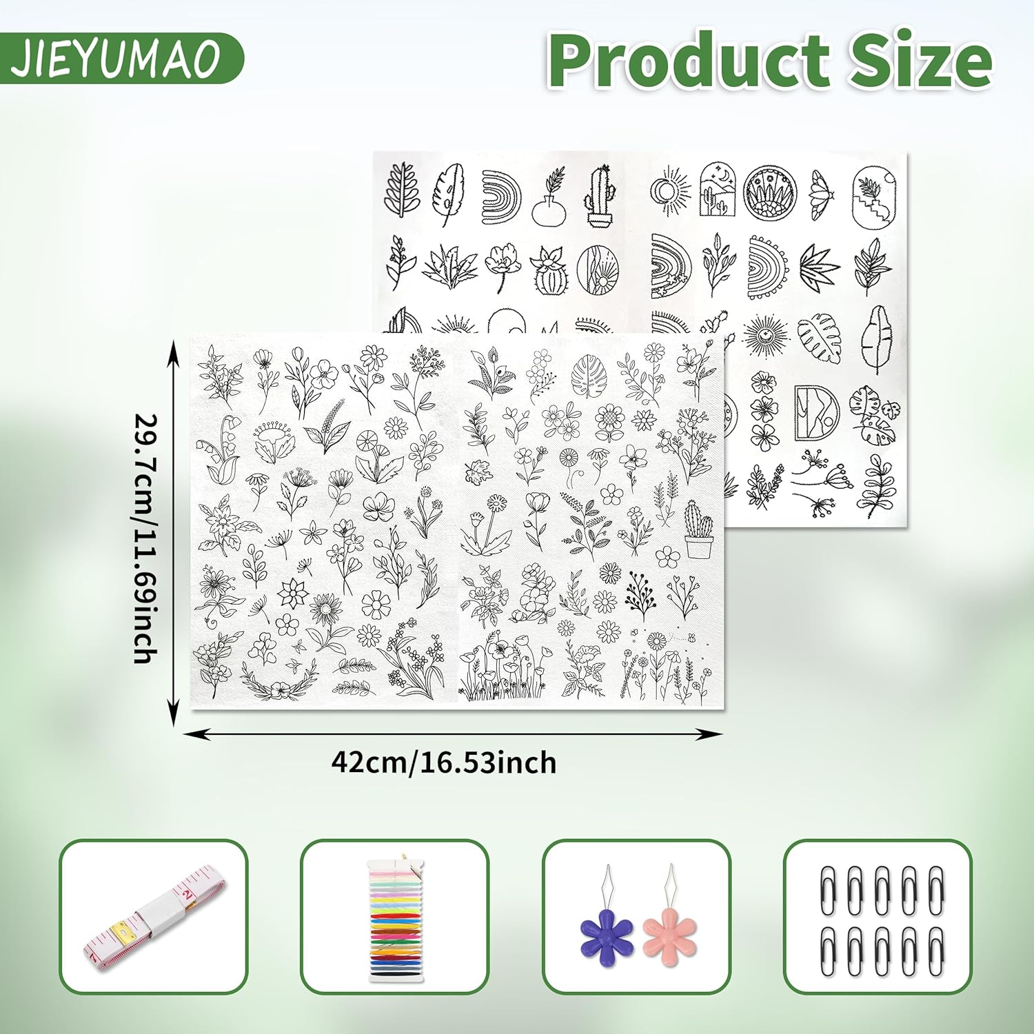 4 Sheets Water Soluble Embroidery Patterns, Stick and Stitch Embroidery Paper with Sewing Accessories, Various Patterns Water Soluble Stabilizer for Embroidery for Hand Sewing Beginners image number 5