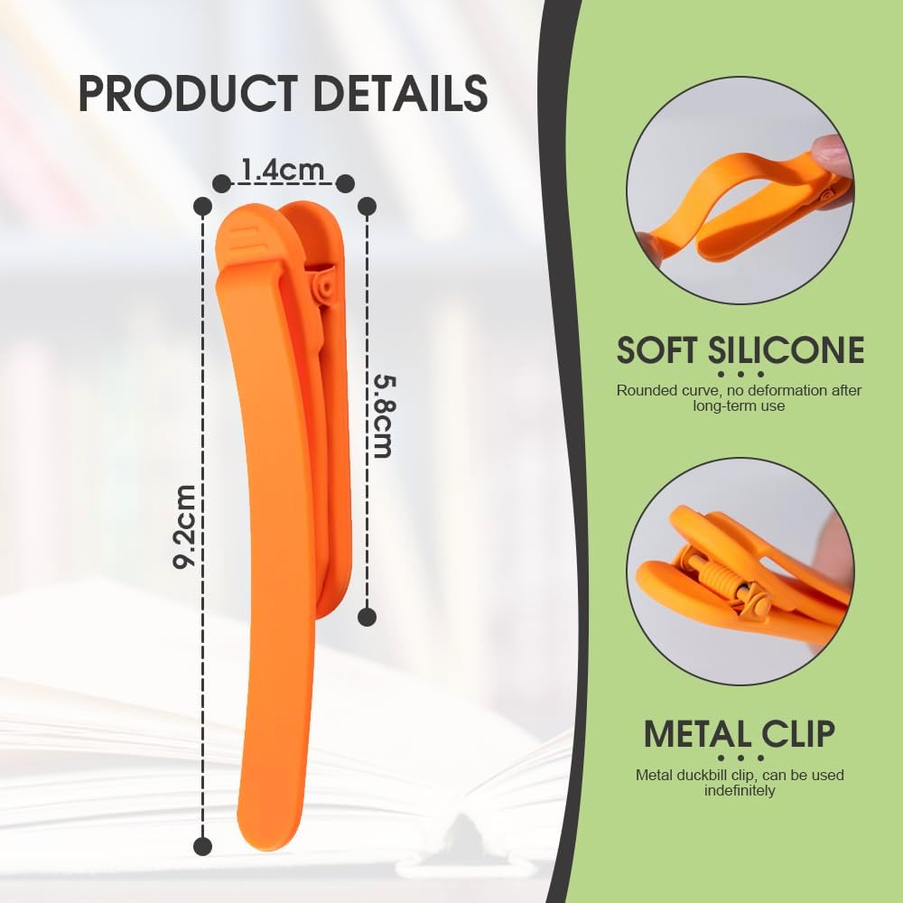 Sonicefit 6Pcs Silicone Automatic Bookmark, Cute Book Marks for Book Lovers, Unique Bookmarks Book Page Clip Keeper Book Markers Reading Accessories (1 Blue+1 Red+1 Yellow+1 Pink+1 Green+1 Orange) image number 3