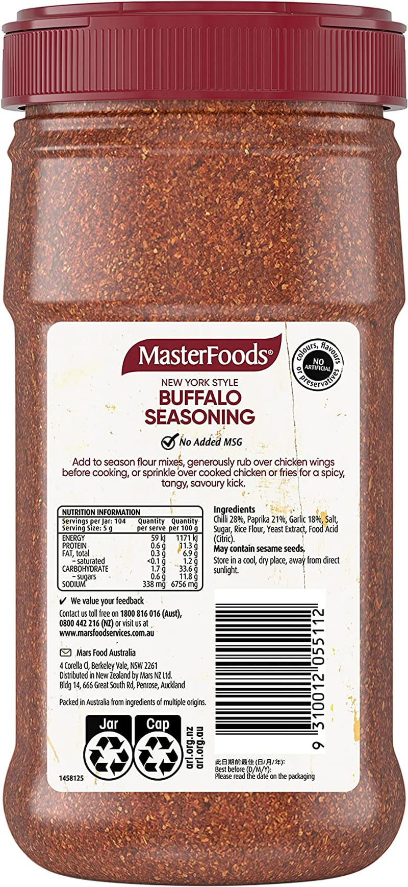 Masterfoods New York Style Buffalo Seasoning 520 G Jar