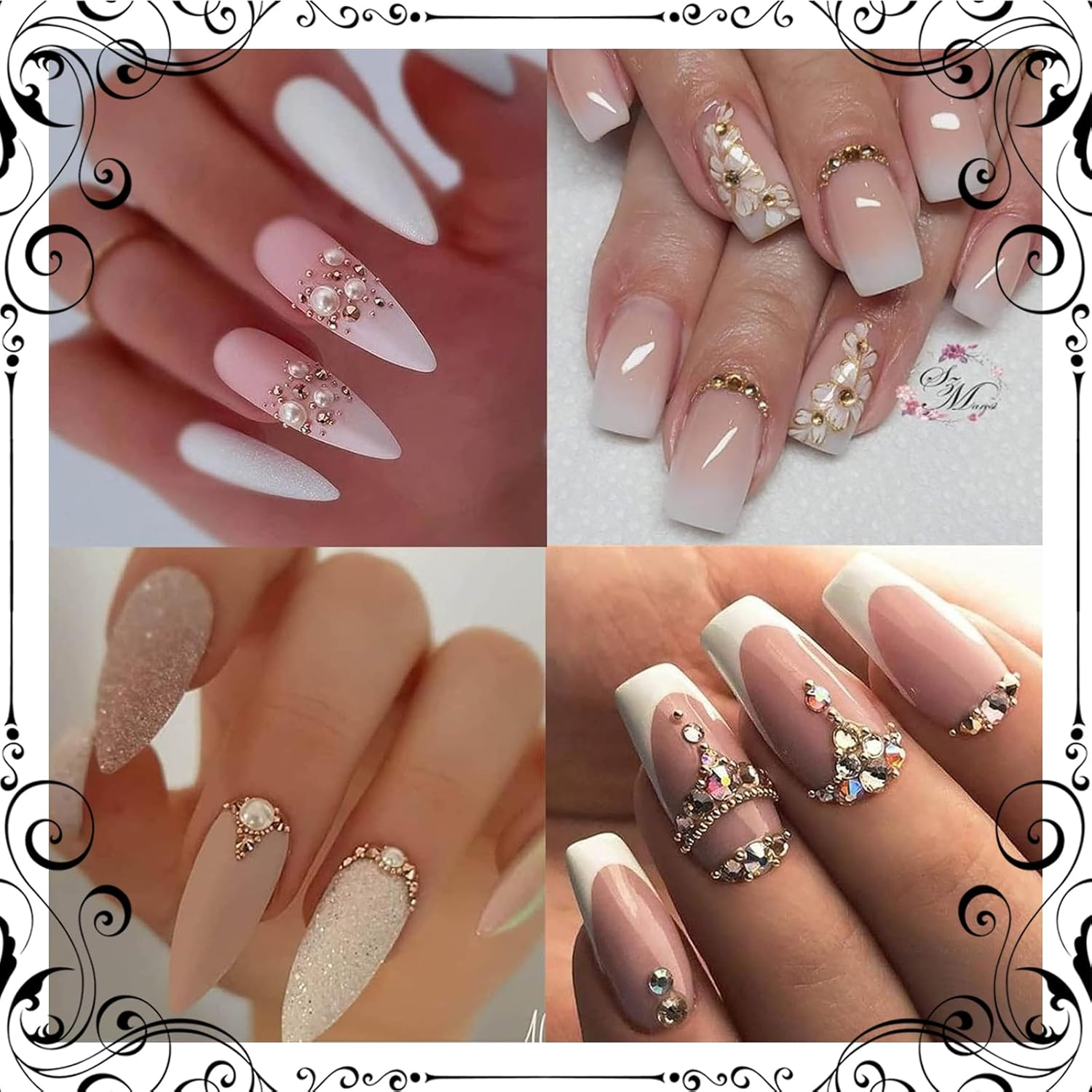 1 Box Nail Art Rhinestones, White Pearls for Nails, Half round Pearl Balls, Nail Pendants, Stainless Steel Beads, White Flat Back Beads for Women, Nail Decorations image number 1