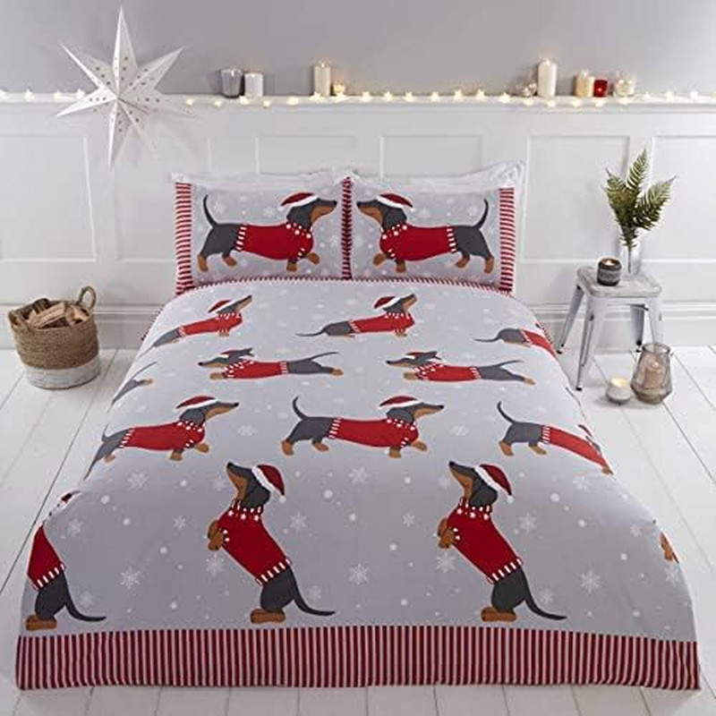 Rapport Home Dachshund Duvet Cover Set, Polycotton, Red, Single image number 1