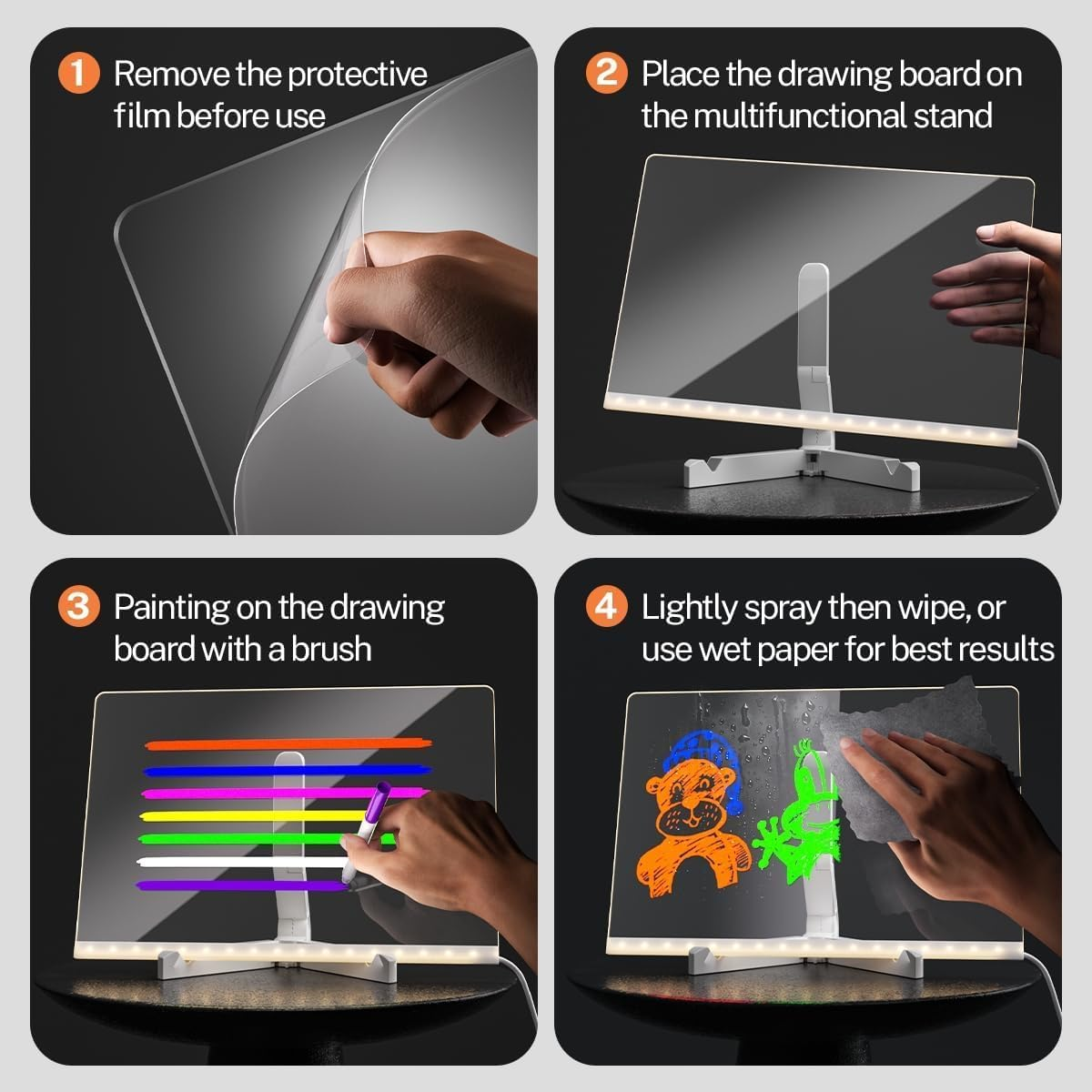 LED Drawing Board for Kids &ndash; 2025 Upgraded Light up Drawing Board with 7 Color Pens | Rewritable Glow Message Pad, Creative LED Art Board for Home, Office & Caf&eacute; (30X20Cm) image number 4