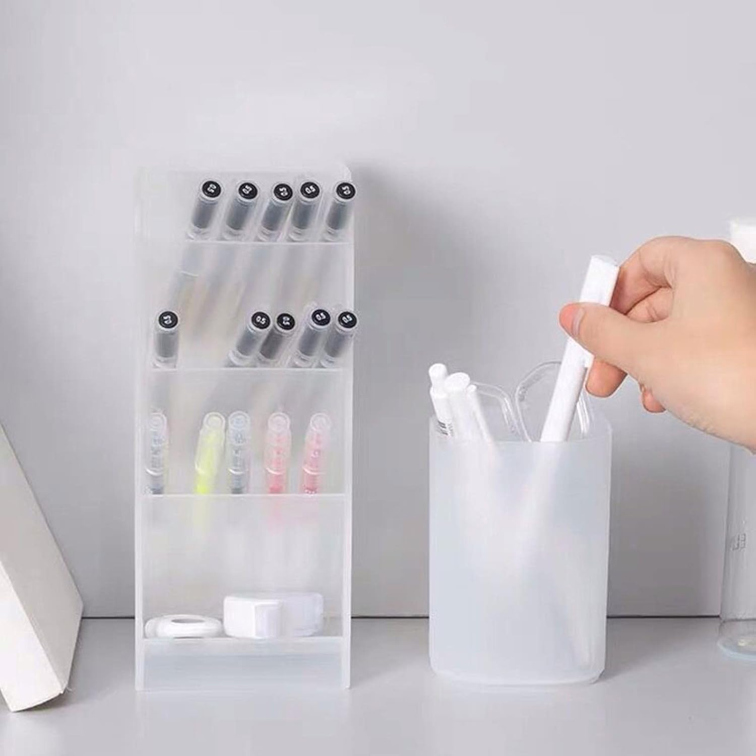 Desk Organizer for Pens Storage Brush Stand Desk Pencil Holder for School Supplies Kawaii Stationery & Office Makeup Storage Box image number 1