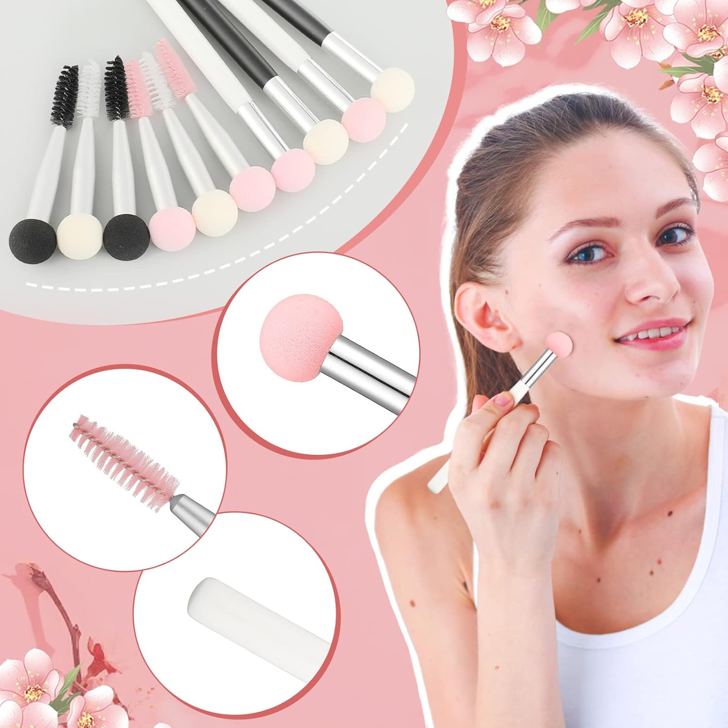 Skyley 10 Pcs Beauty Sponge Makeup Brush Set Sponge Applicator Concealer Brush Soft Head Makeup Brush Double Head Makeup Brush with Eyebrow Brush image number 4