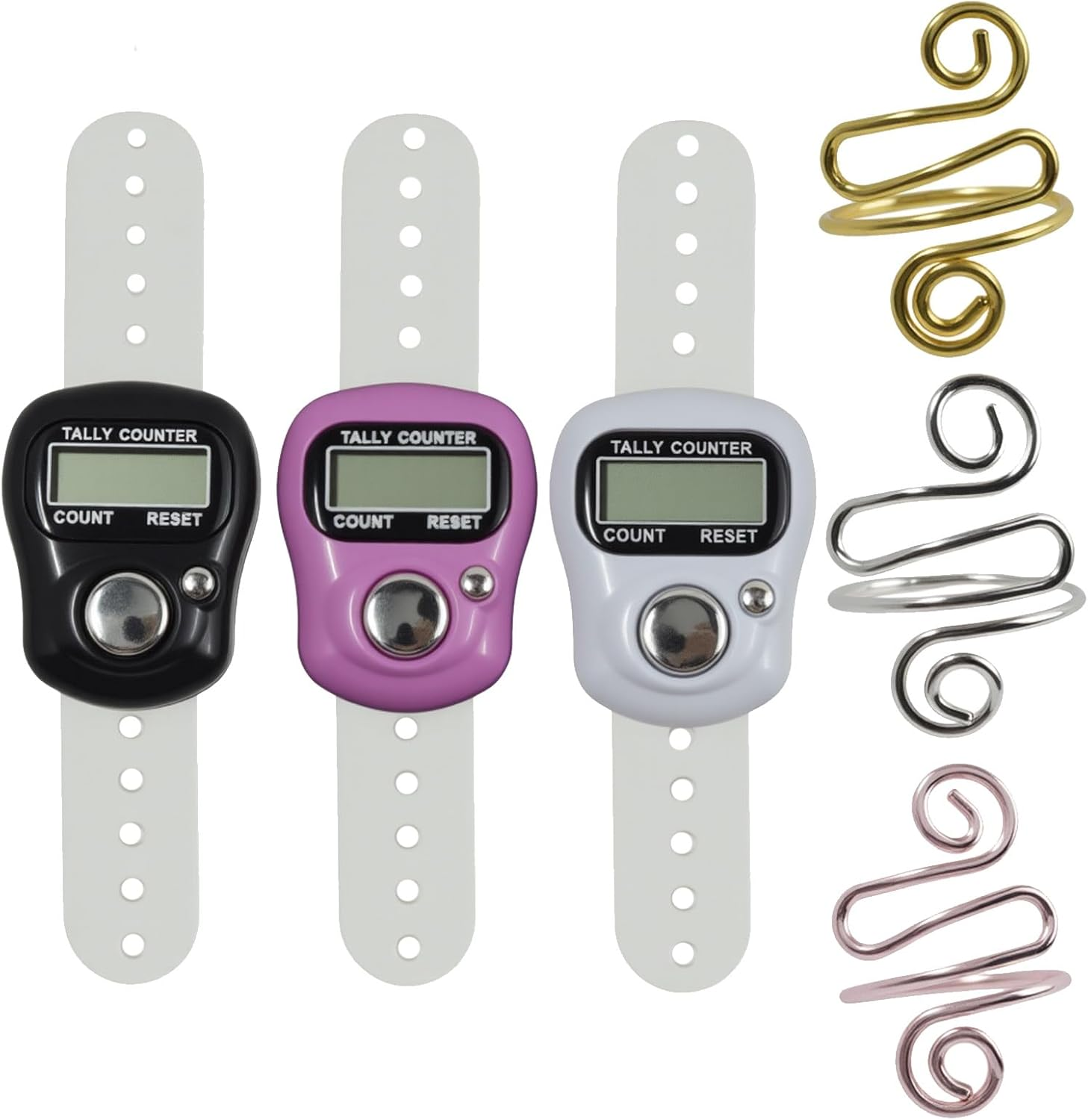 6 Pcs Electronic Finger Tally Counter Crochet Tension Rings Set, Mini LCD Digital Display Handheld Pitch Clicker, Adjustable Crochet Yarn Tension Ring for Knitting Crocheting Easy to Carry (Colors) image number 2