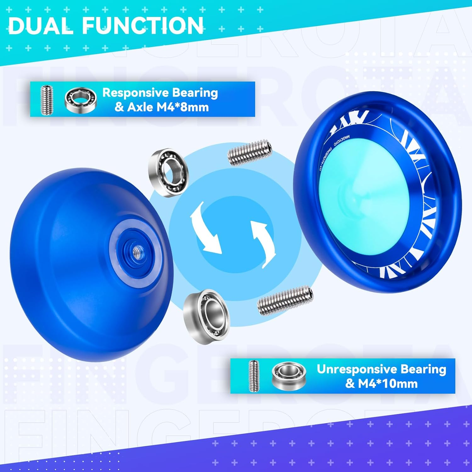 MAGICYOYO V11 Finger Spin Professional Unresponsive Yoyo for Intermediate Advanced & Extra Responsive Bearing for Beginners - Dual Purpose Trick + Glove + 12 Strings + Storage Case - Blue