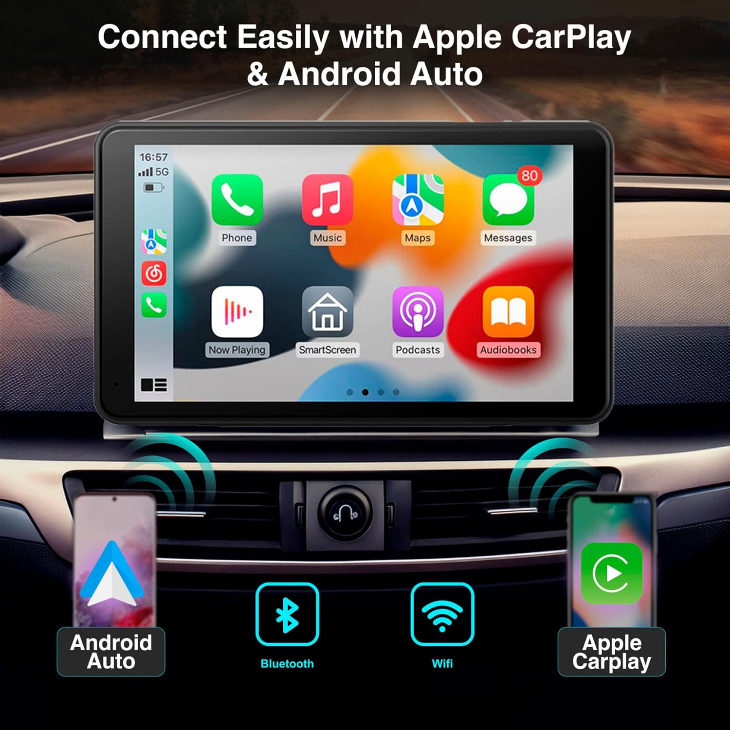 Laser 7-Inch Portable Wireless Carplay/Android Auto Touchscreen, Real-Time Navigation, Voice Control, Bluetooth and Wi-Fi, IPS Display - Supports Bluetooth Transmitter and Apple Carplay Integration image number 6