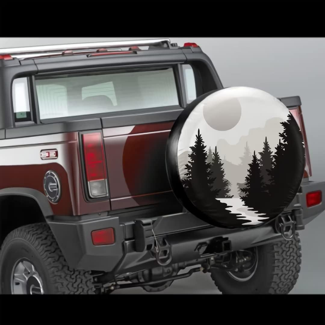 Abstract Moon Spare Tire Cover Mountain Tree Waterproof Dust-Proof Universal Spare Wheel Tire Covers 15 Inch Fit for RV Trailer Truck Jeep Rv SUV Truck Camper Travel Trailer Accessories image number 4