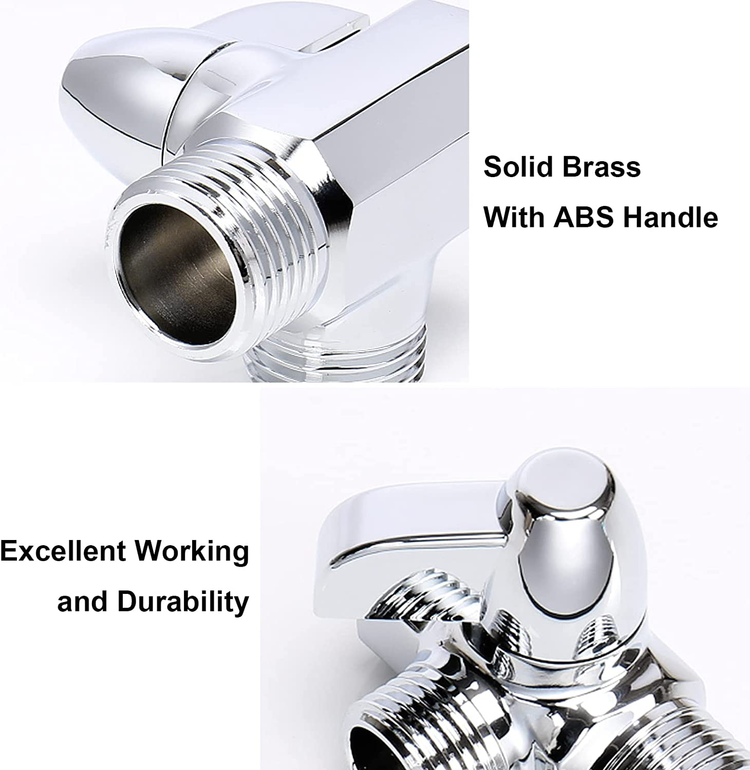 Nearmoon Solid Brass G1/2" Shower Arm 2-Way Diverter Valve for Hand Shower and Fixed Spray Head T-Adapter (Chrome Finish) image number 6