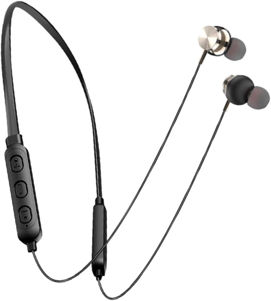 Operitacx Wireless Neckband Wireless Technology Earbuds 5.0 Stereo In-Ear Headphones Waterproof Magnetic Neck Hanging Headset for Sports and Travel, Compact Black Design