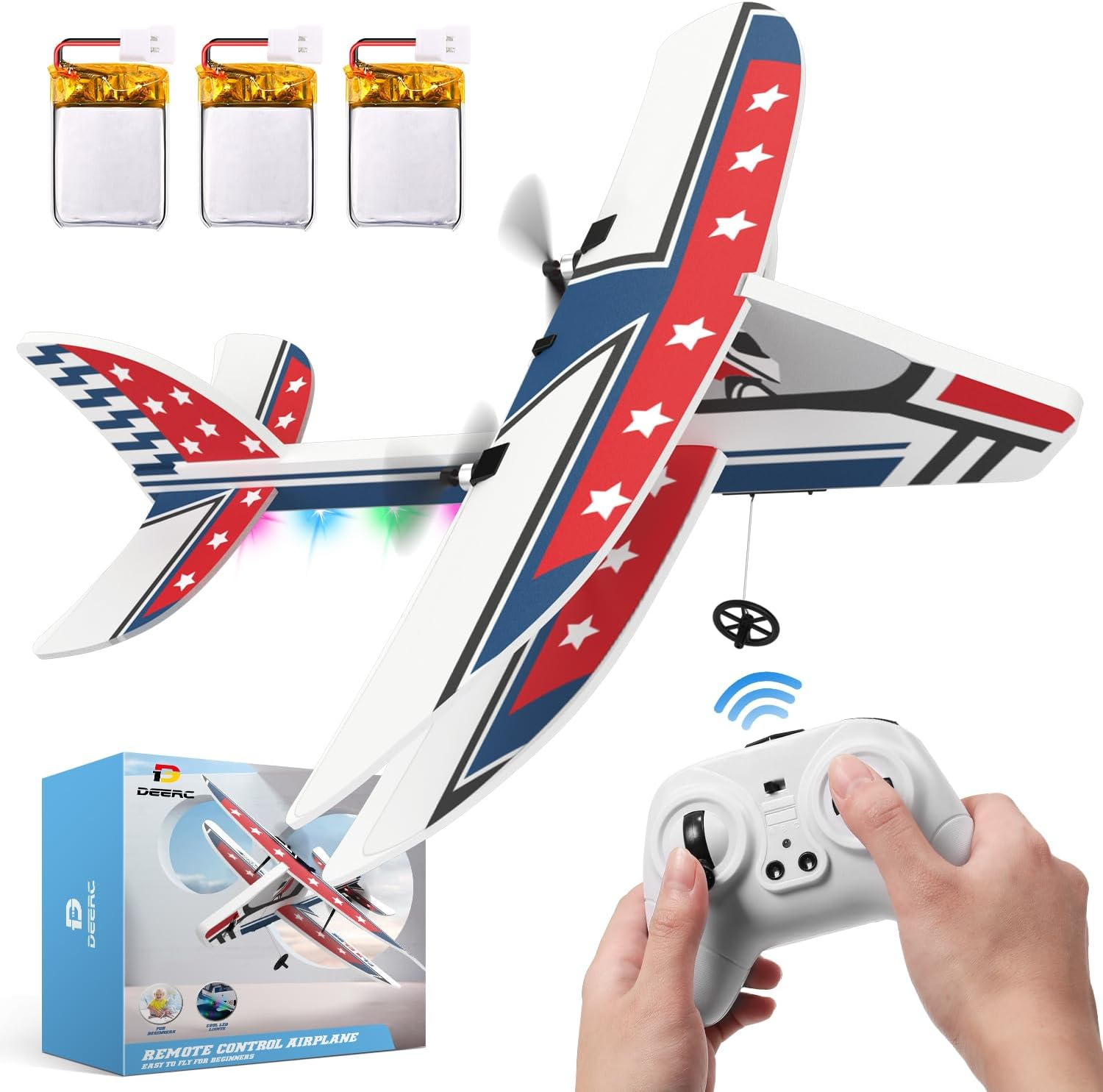 DEERC RC Plane, 2.4GHZ Remote Control Airplane W/ 3 Batteries & 6-Axis Gyro Stabilizer, 2CH RTF RC Glider Toy for Beginners Kids Boys Girls Adults