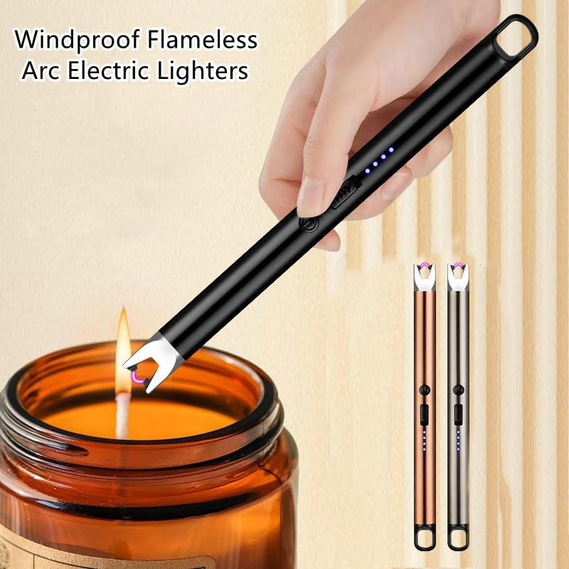 Nomel Lighter, Electric Candle Lighters Type C Rechargeable Lighter with Battery Indicator Windproof Flameless Arc Lighters with Hanging Hook for Candle Camping BBQ Cooking Stove Fireplace (Silver) image number 1