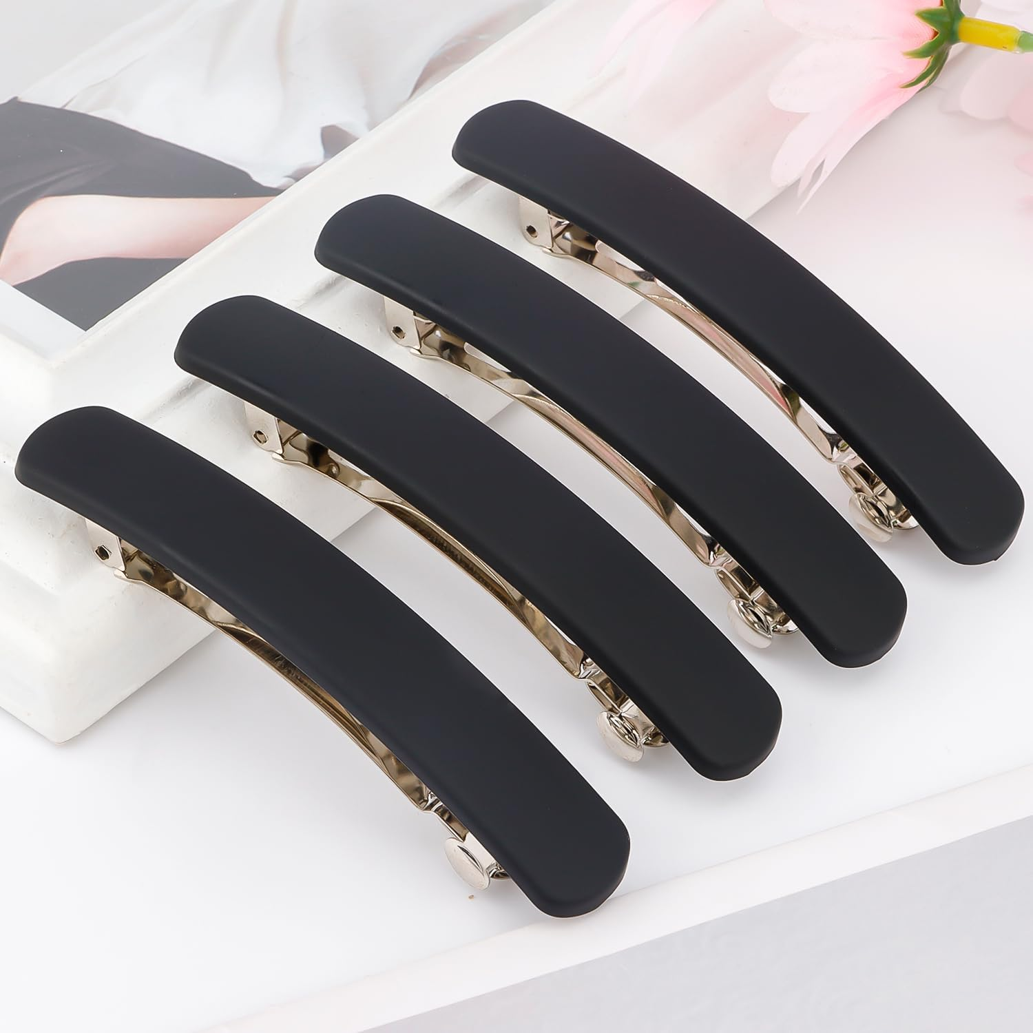 Hair Clip, Black Matte Barrettes for Women 4Pcs, Flat Hair Clips for Thin Fine Hair, Hair Pins for Short Medium Hair, Cute Hair Accessories for Women Girls - Black image number 5