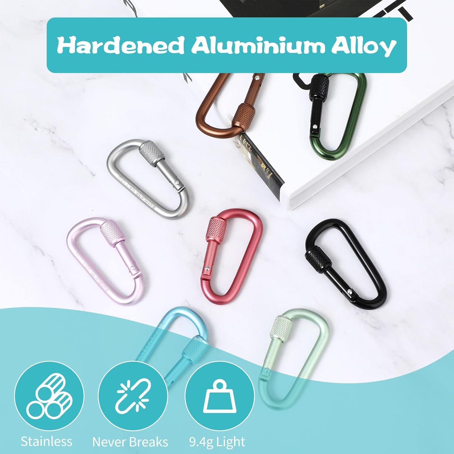 8 Pcs Carabiner Clip, D-Ring Locking Carabiner Clip, Snap Hook Sport Accessories for Outdoor Camping Hiking Keychain Dog Leash image number 1