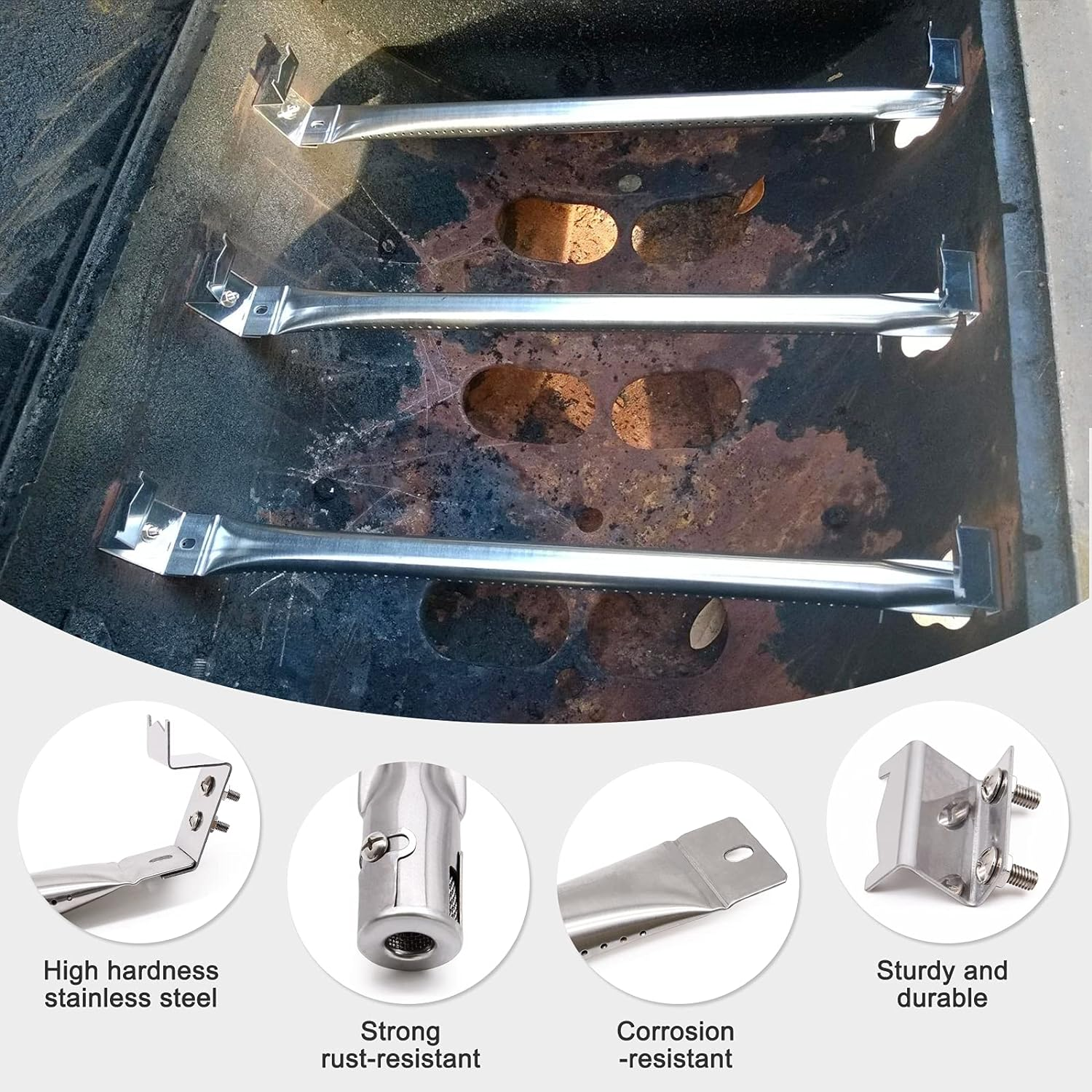 Adviace Grill Parts Kit for Char Griller 5050 5650 3001 5072 3072 3008 5252 3030 300 Replacement Parts, Flame Shields, Burner Pipes, Burner Tube/Flare up Shield Support Kit image number 2